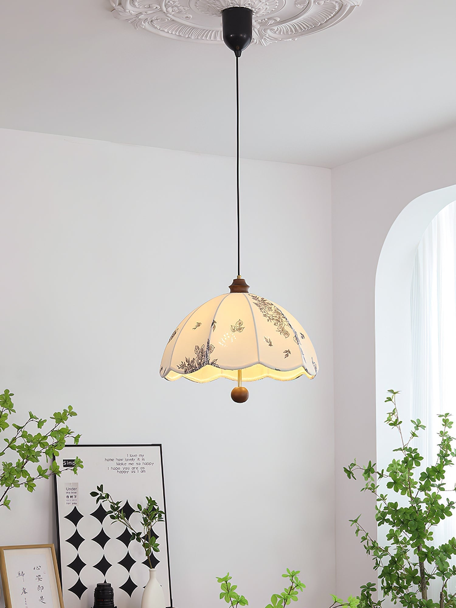 Vevenir Petal Whisper Wood Fabric Pendant Lamp
