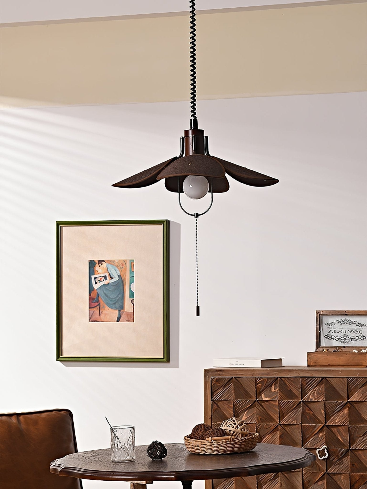 Utalion Traditional Petal Bloom Wood Fabric Pendant Light
