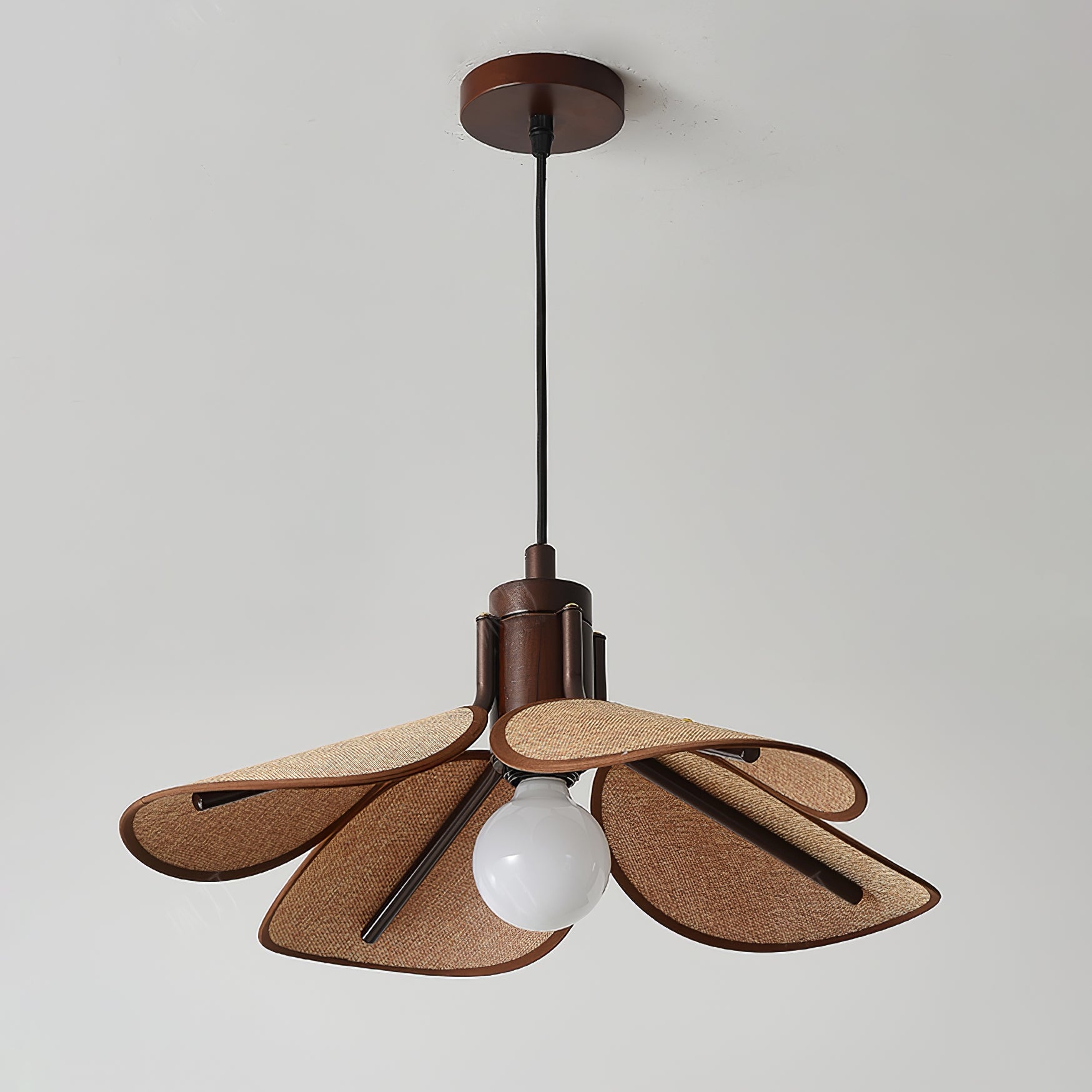 Utalion Traditional Petal Bloom Wood Fabric Pendant Light