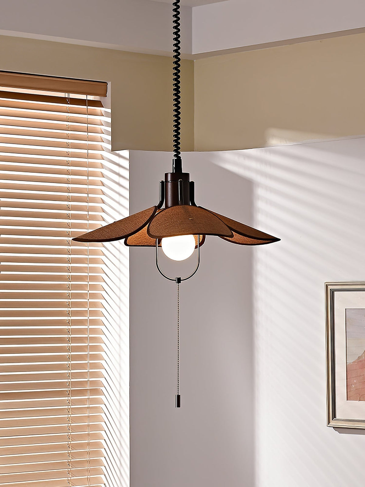 Utalion Traditional Petal Bloom Wood Fabric Pendant Light