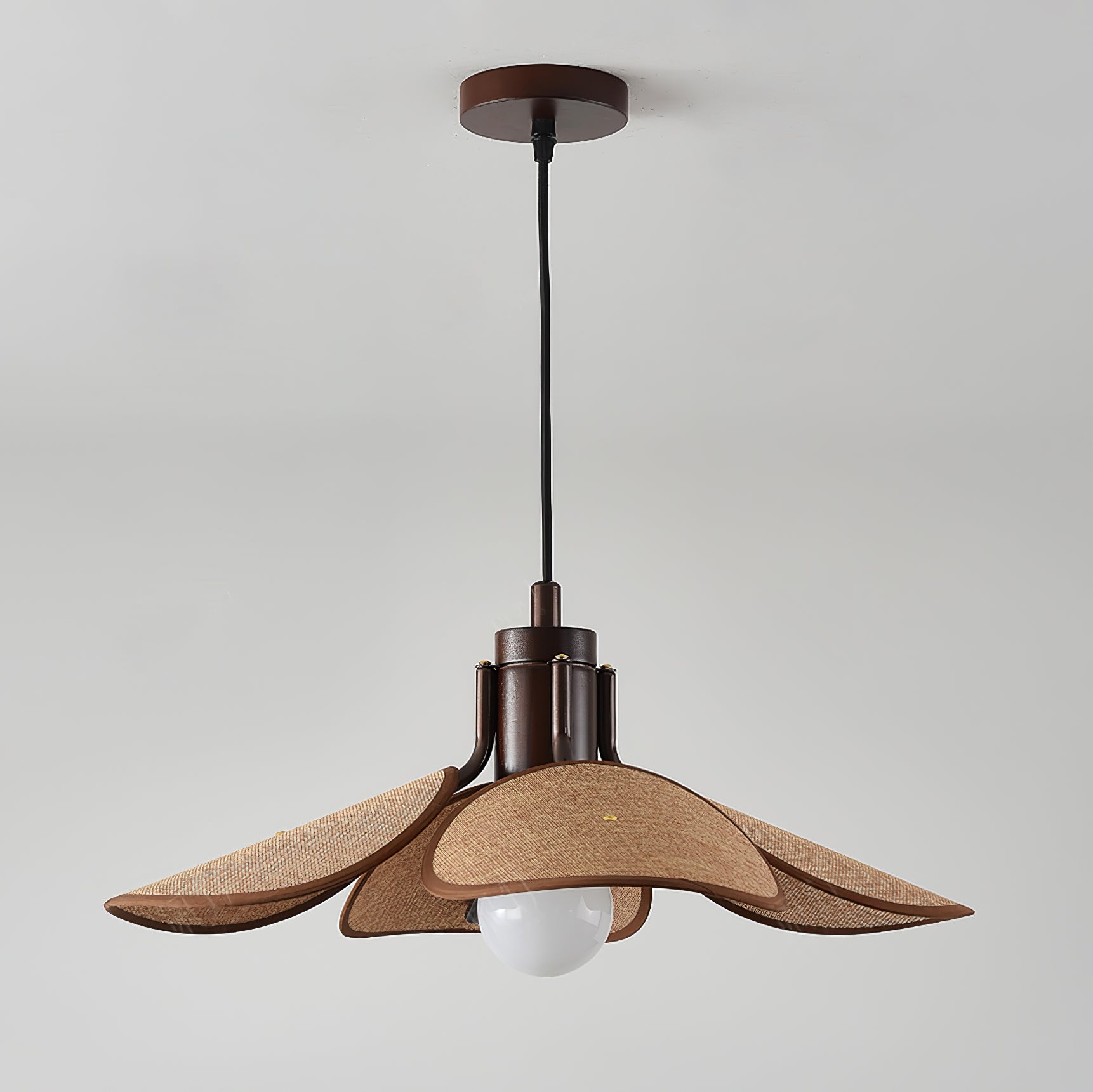 Utalion Traditional Petal Bloom Wood Fabric Pendant Light