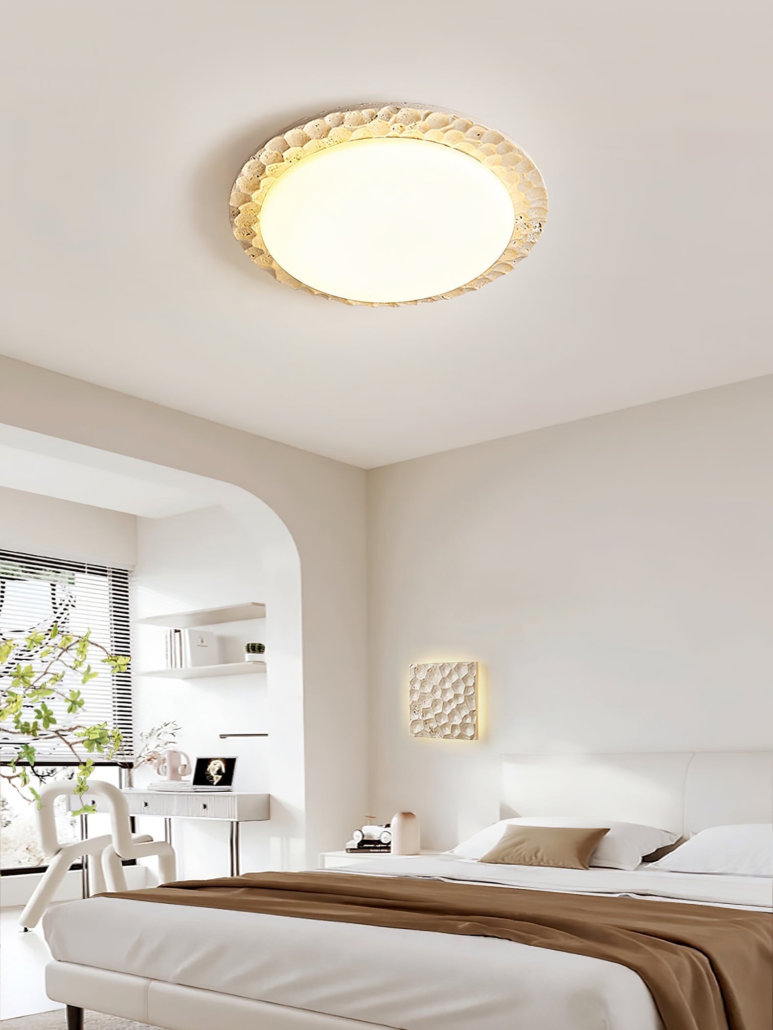 Cascade Travertine Carved Ceiling Light