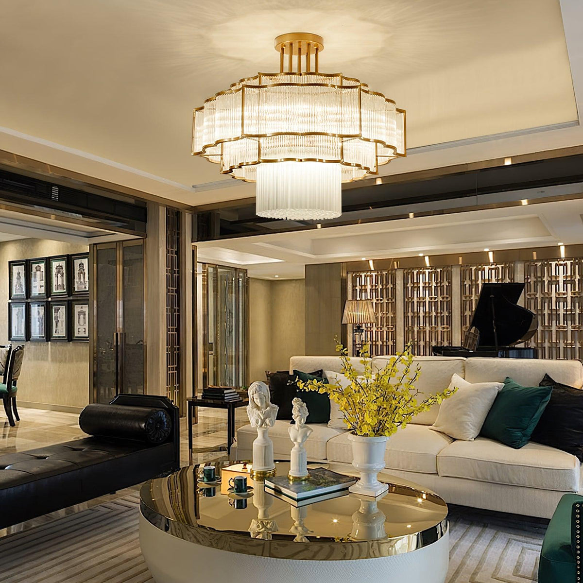 Eirelaine Chandelier Gold Black Glass