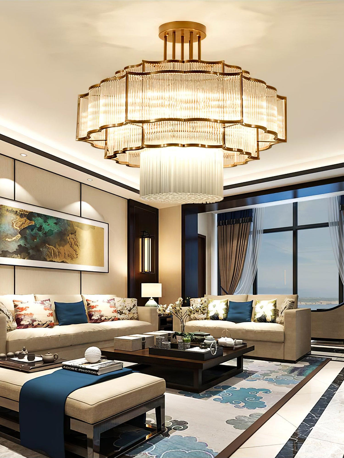 Eirelaine Chandelier Gold Black Glass