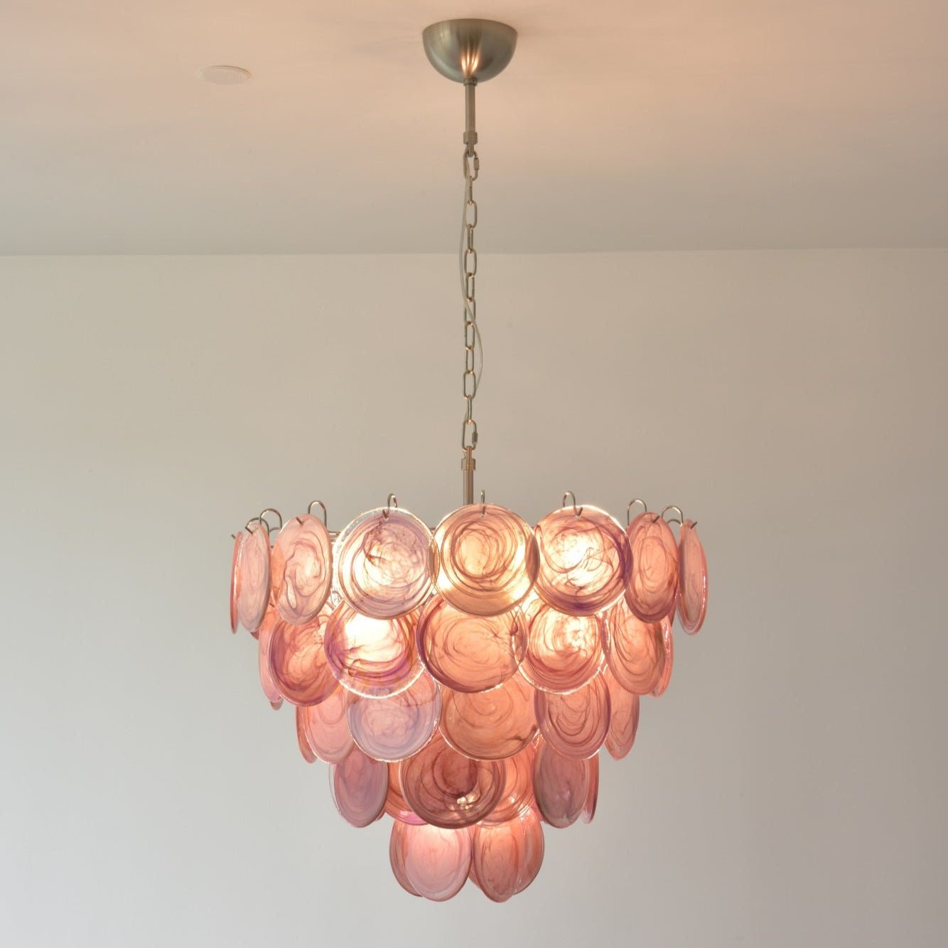 Aurora Chandelier Pink Murano Disc Layered - Neutral Decor
