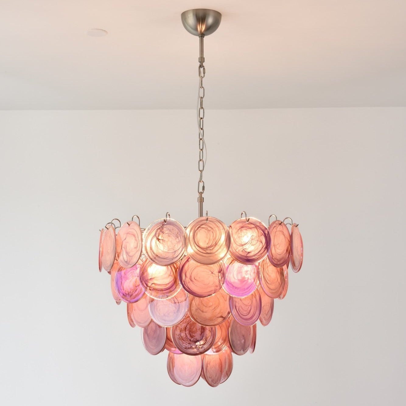 Aurora Chandelier Pink Murano Disc Layered - Neutral Decor