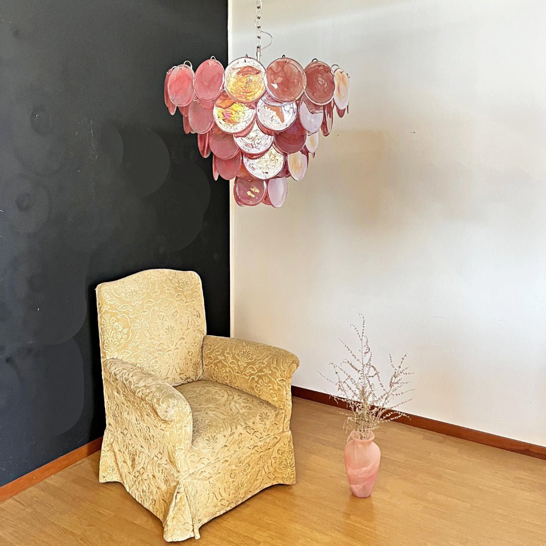 Aurora Chandelier Pink Murano Disc Layered - Neutral Decor