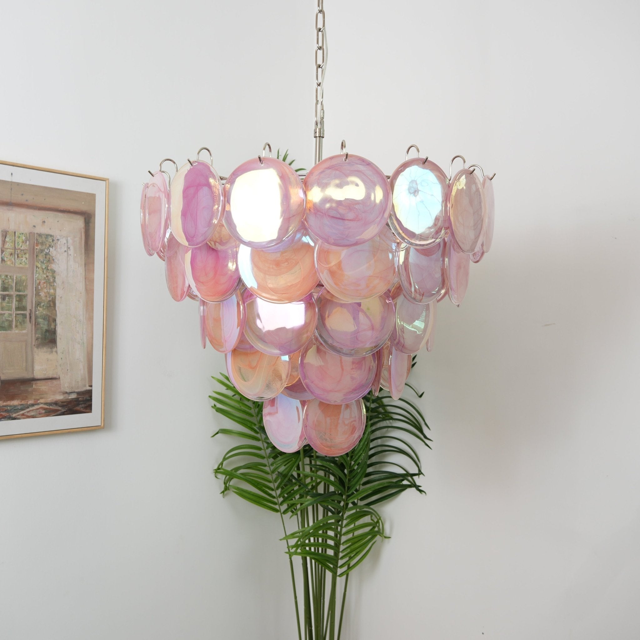Aurora Chandelier Pink Murano Disc Layered - Neutral Decor