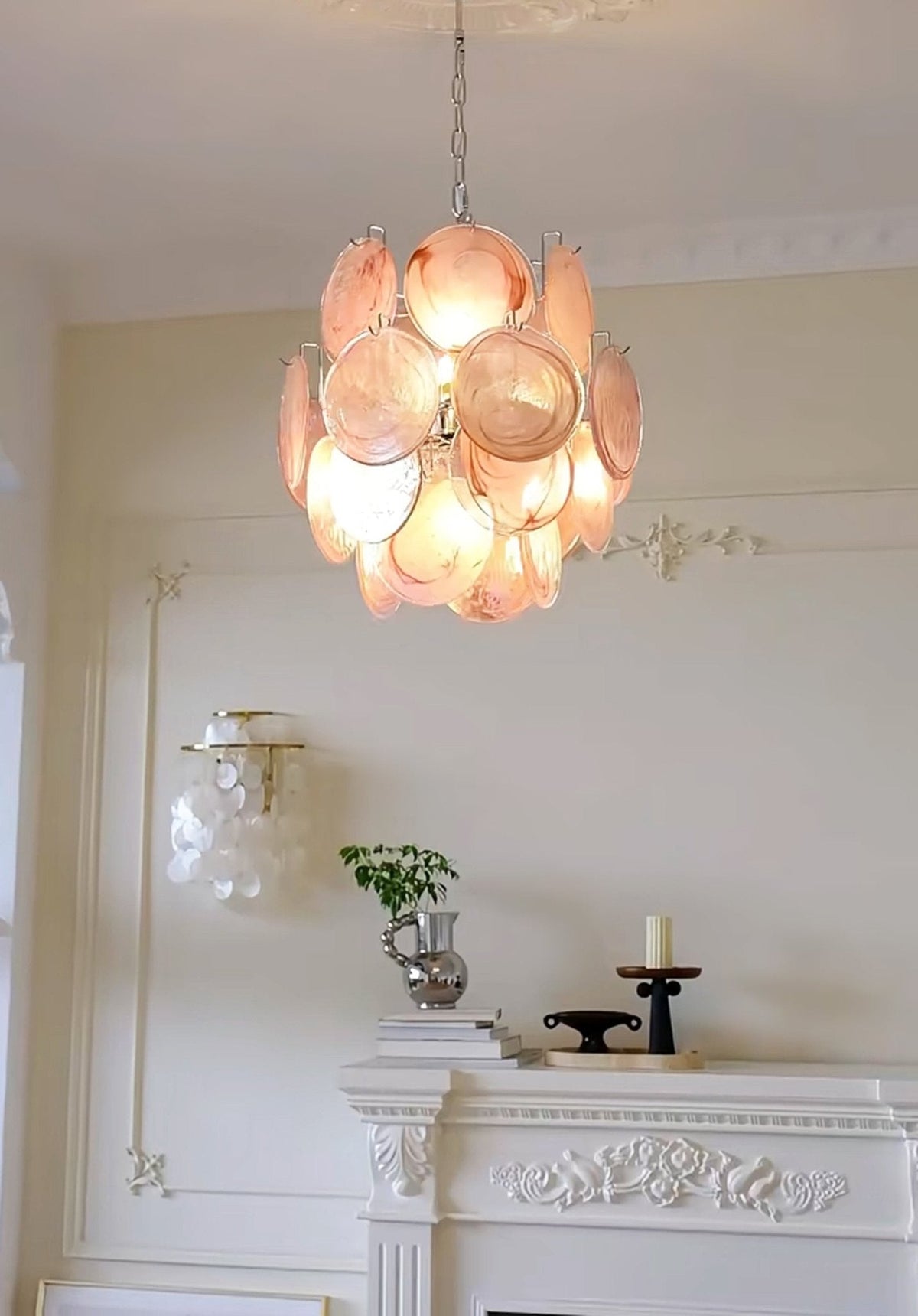 Celisaria Chandelier Pink Murano Glass Disc Vintage Charm