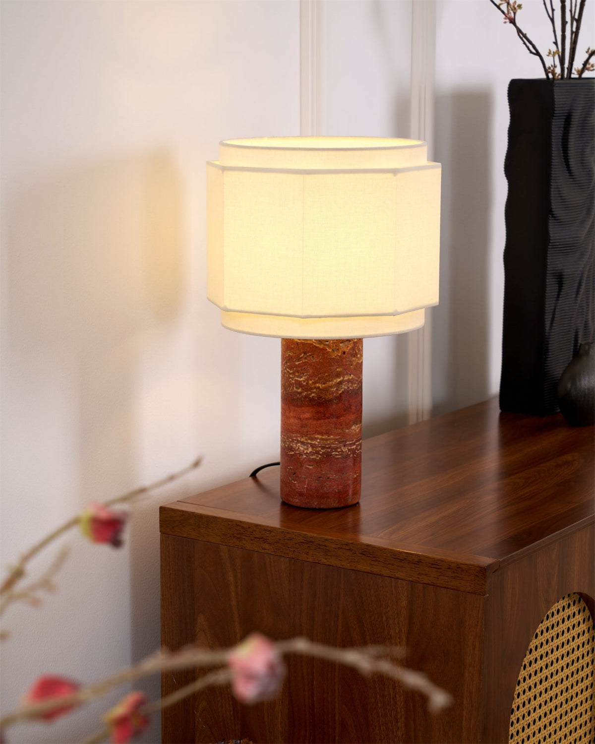 Eclipse Geometric Fabric & Marble Table Lamp