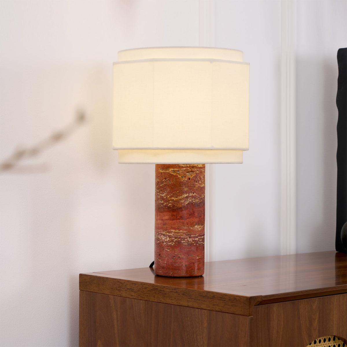 Eclipse Geometric Fabric & Marble Table Lamp