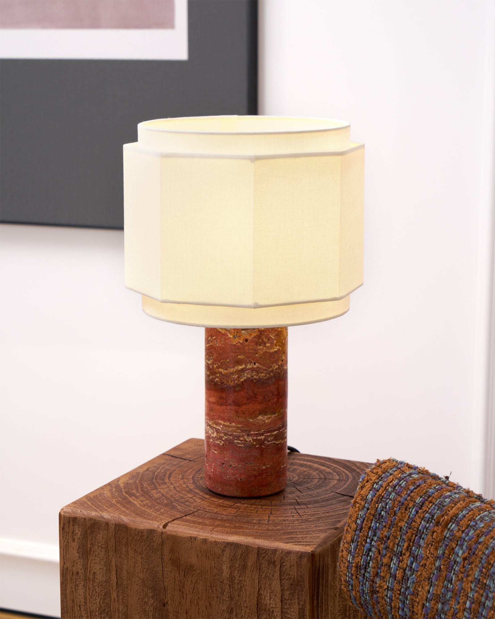 Eclipse Geometric Fabric & Marble Table Lamp