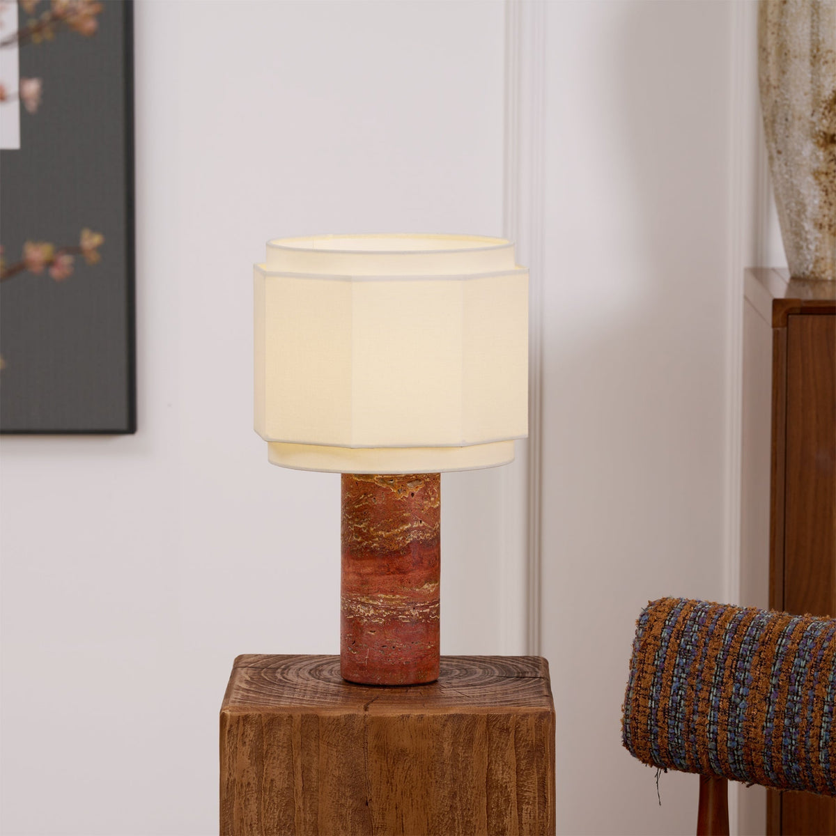 Eclipse Geometric Fabric & Marble Table Lamp