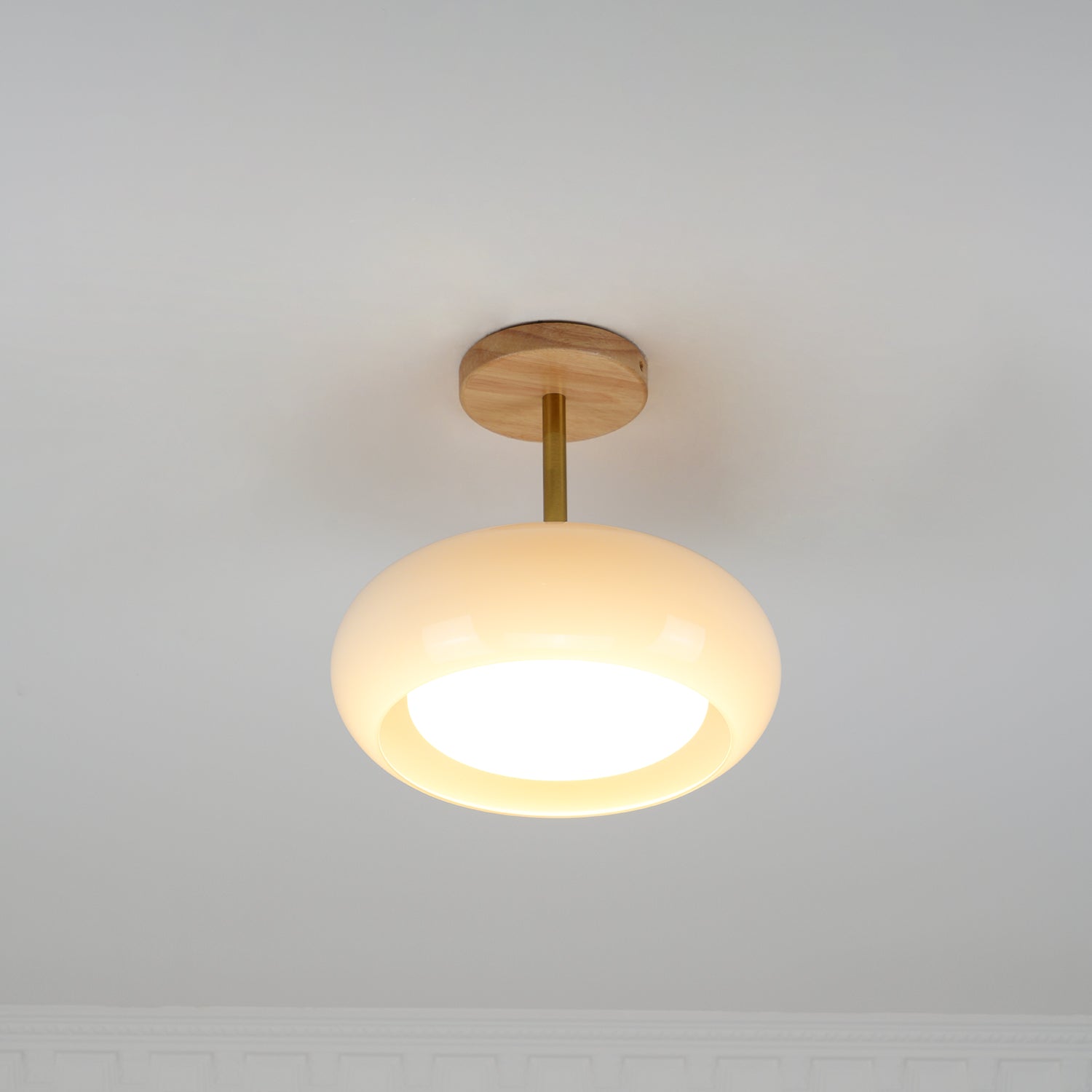 Thalia Flush Mount Ceiling Light Glass Wood &Orange&White