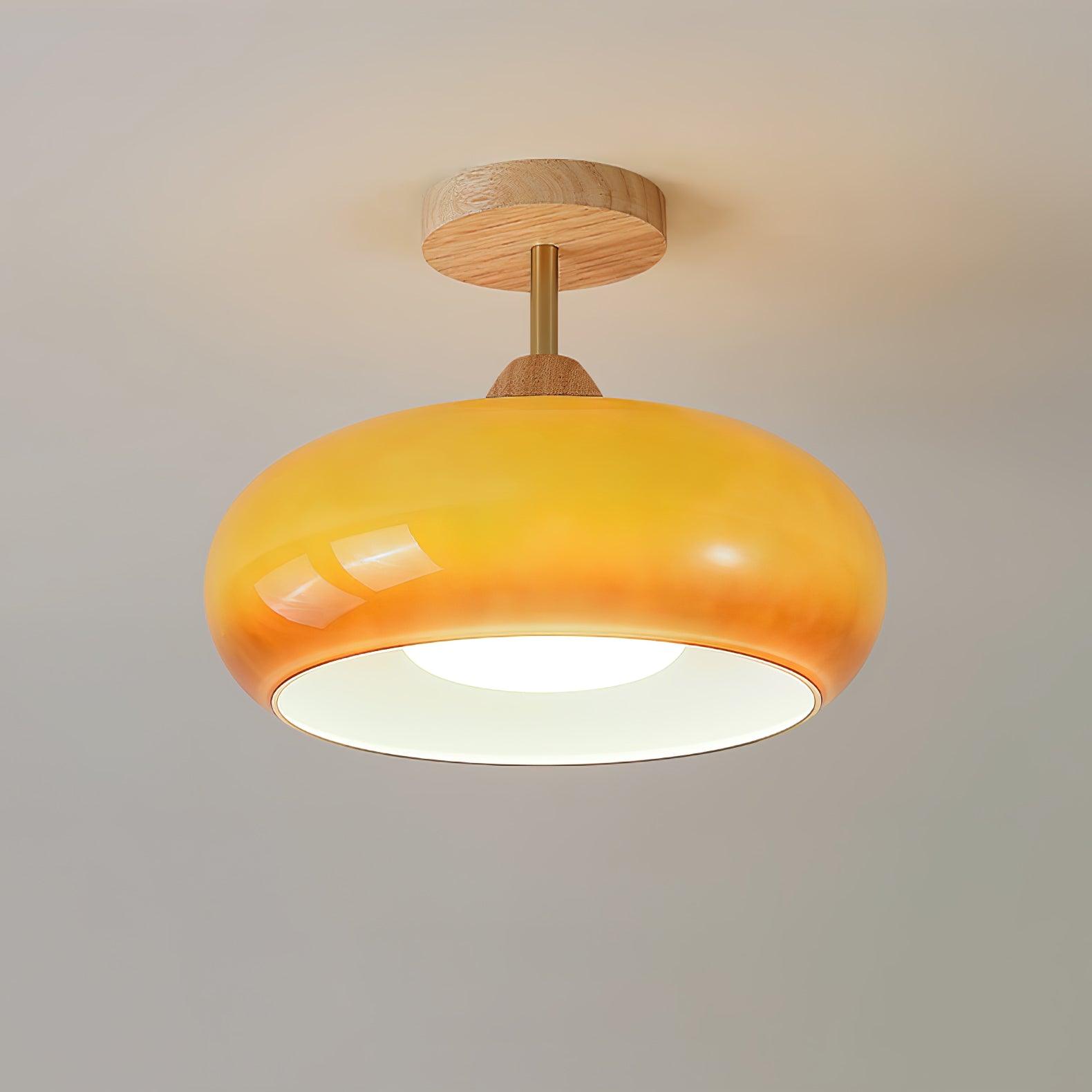 Thalia Flush Mount Ceiling Light Glass Wood &Orange&White