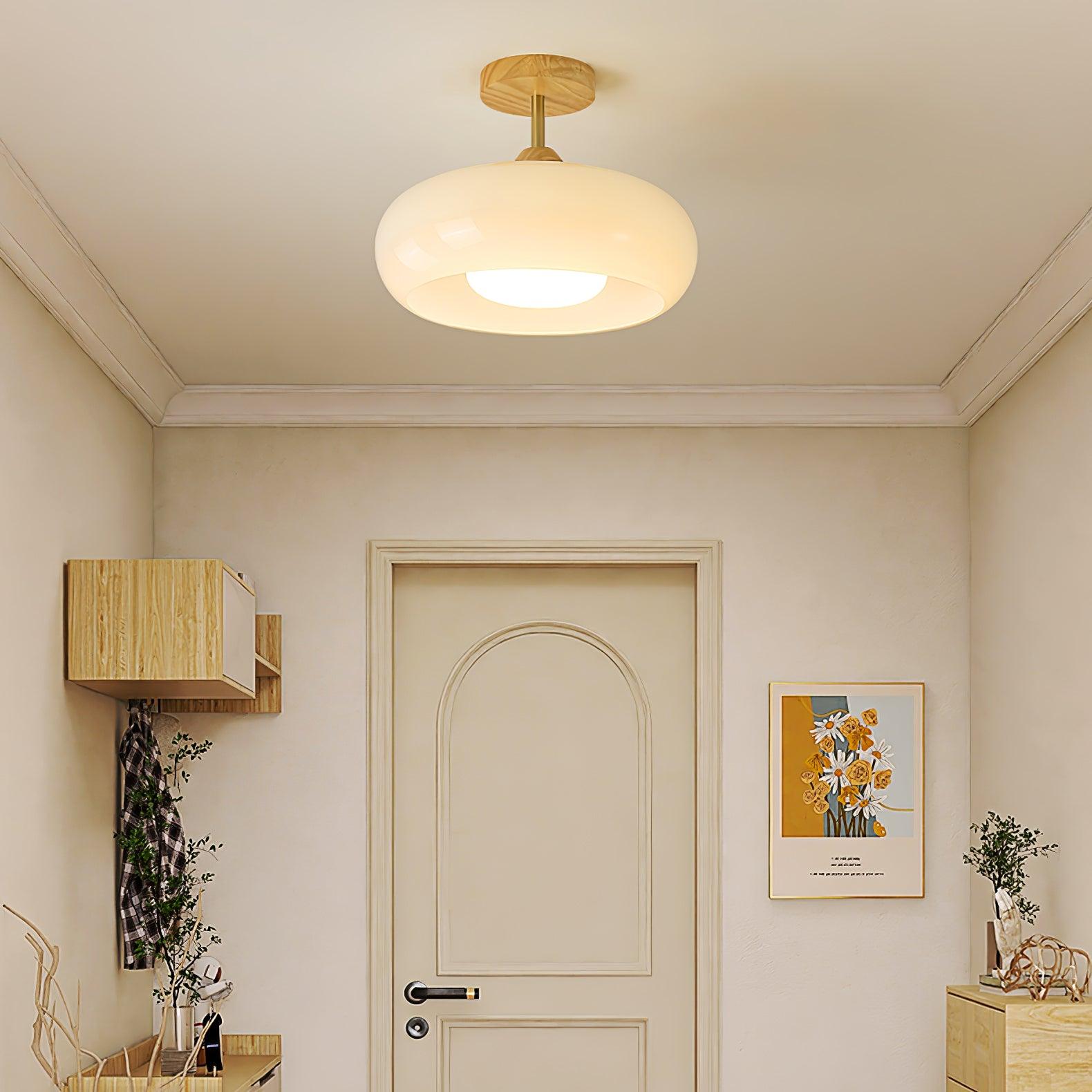 Thalia Flush Mount Ceiling Light Glass Wood &Orange&White
