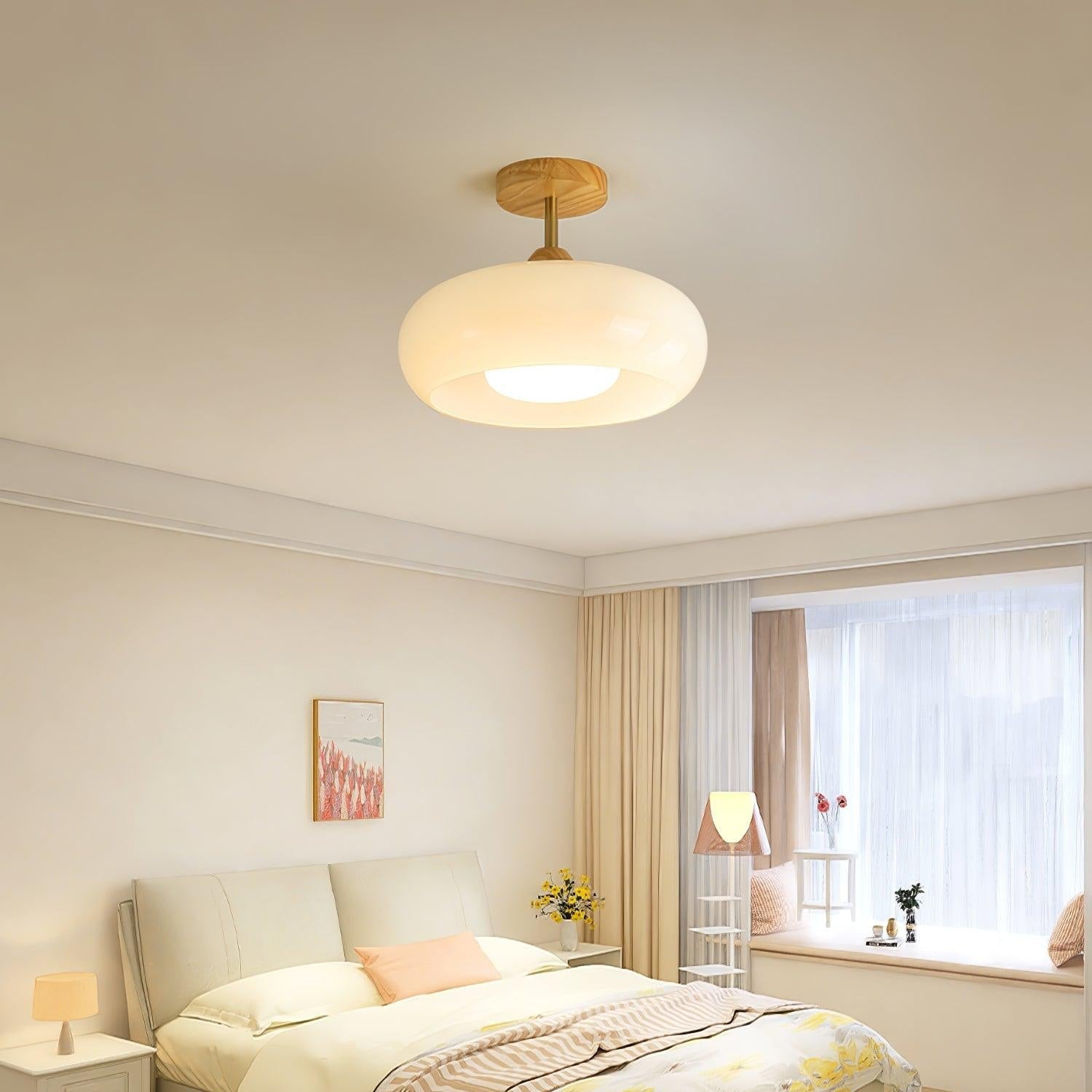 Thalia Flush Mount Ceiling Light Glass Wood &Orange&White