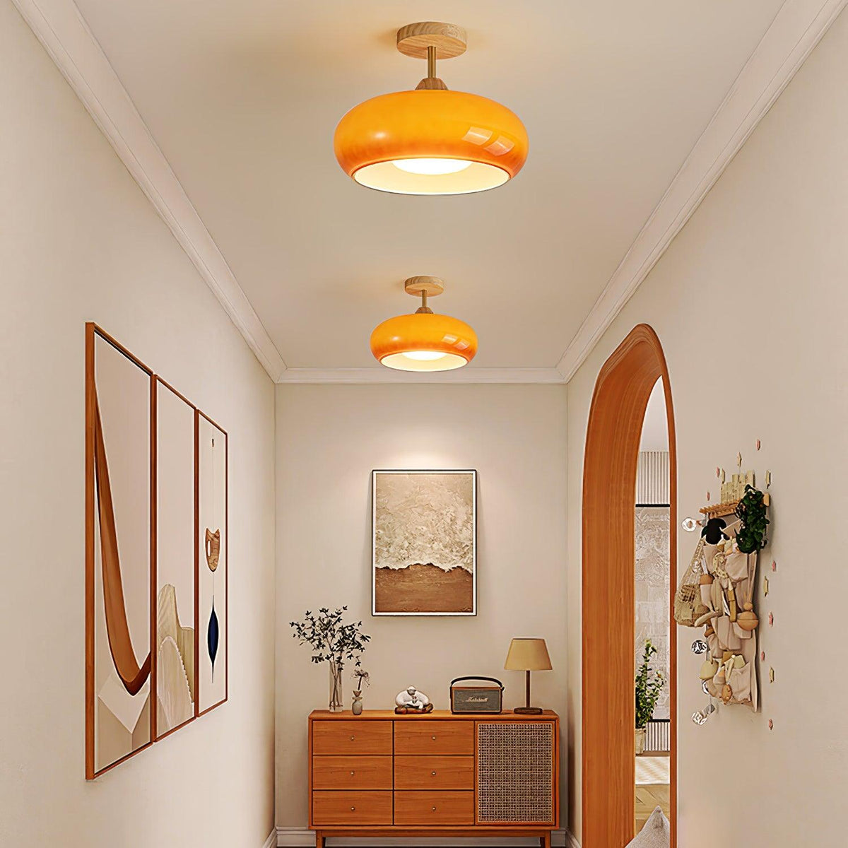 Thalia Flush Mount Ceiling Light Glass Wood &Orange&White