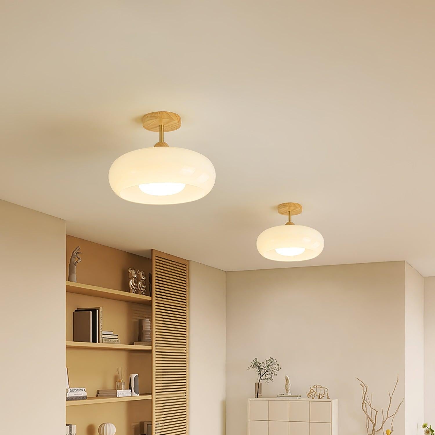 Thalia Flush Mount Ceiling Light Glass Wood &Orange&White