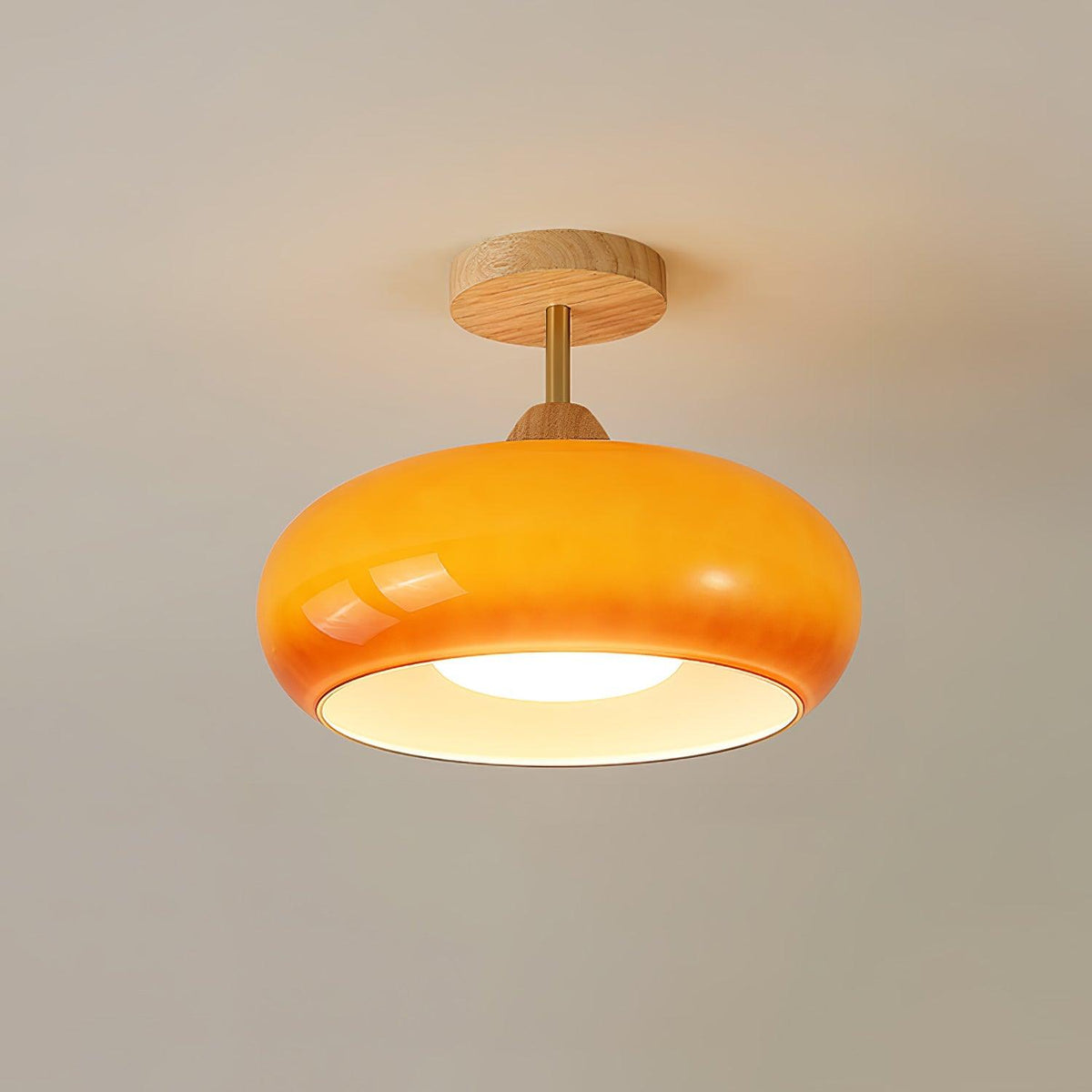 Thalia Flush Mount Ceiling Light Glass Wood &Orange&White