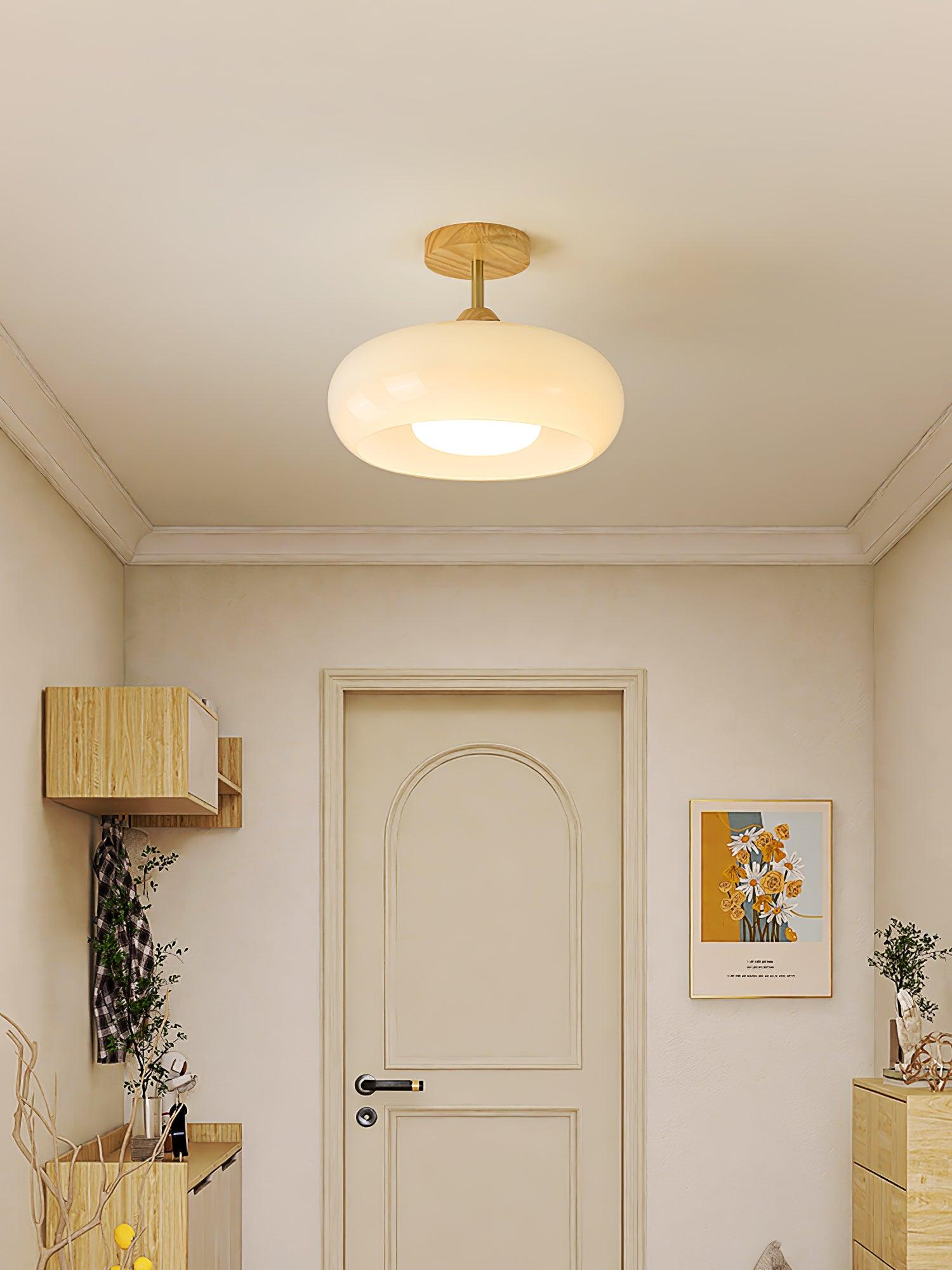 Solara Ceiling Lamp Glass and Wood Color Shade - Neutral Decor