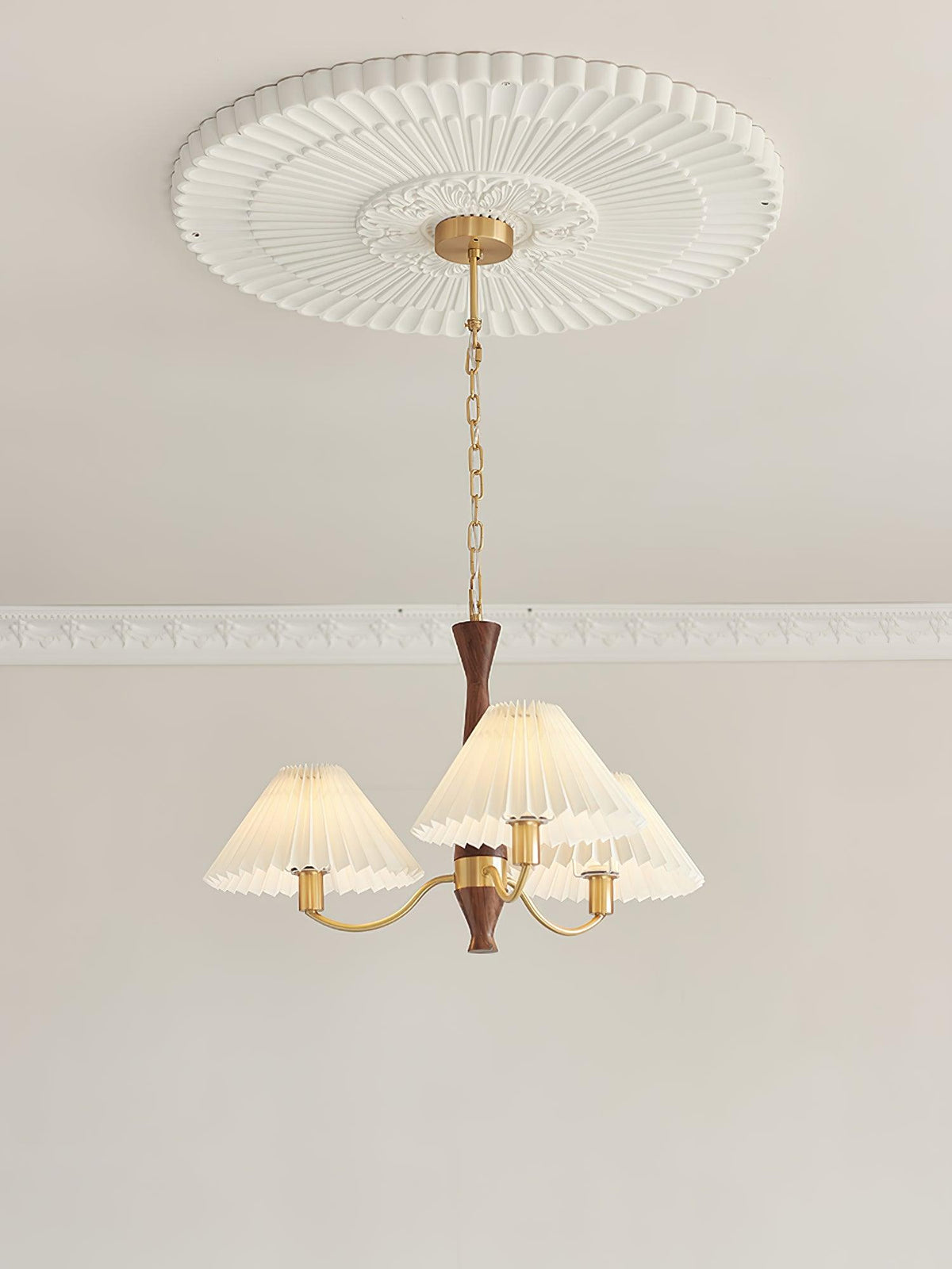 Calivine Chandelier Pleated with White Lampshades Mid-Century