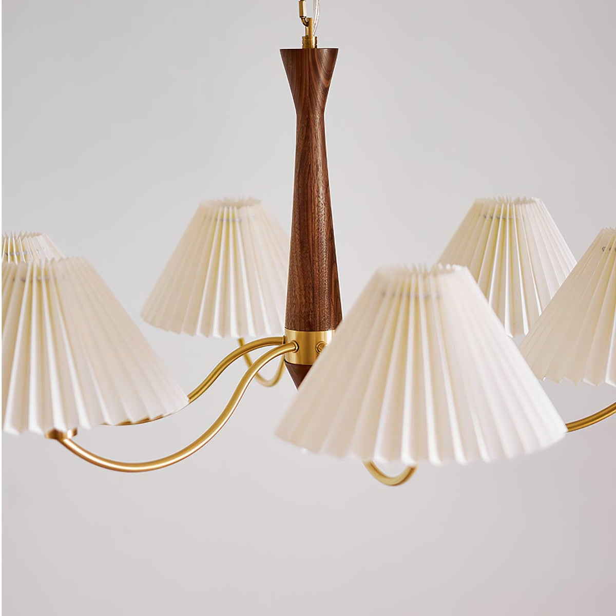 Calivine Chandelier Pleated with White Lampshades Mid-Century