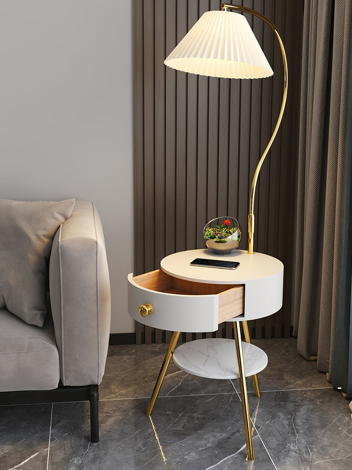 Yase Wood Marble Floor Light
