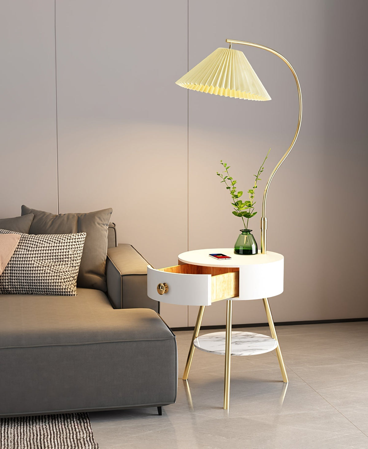 Yase Wood Marble Floor Light