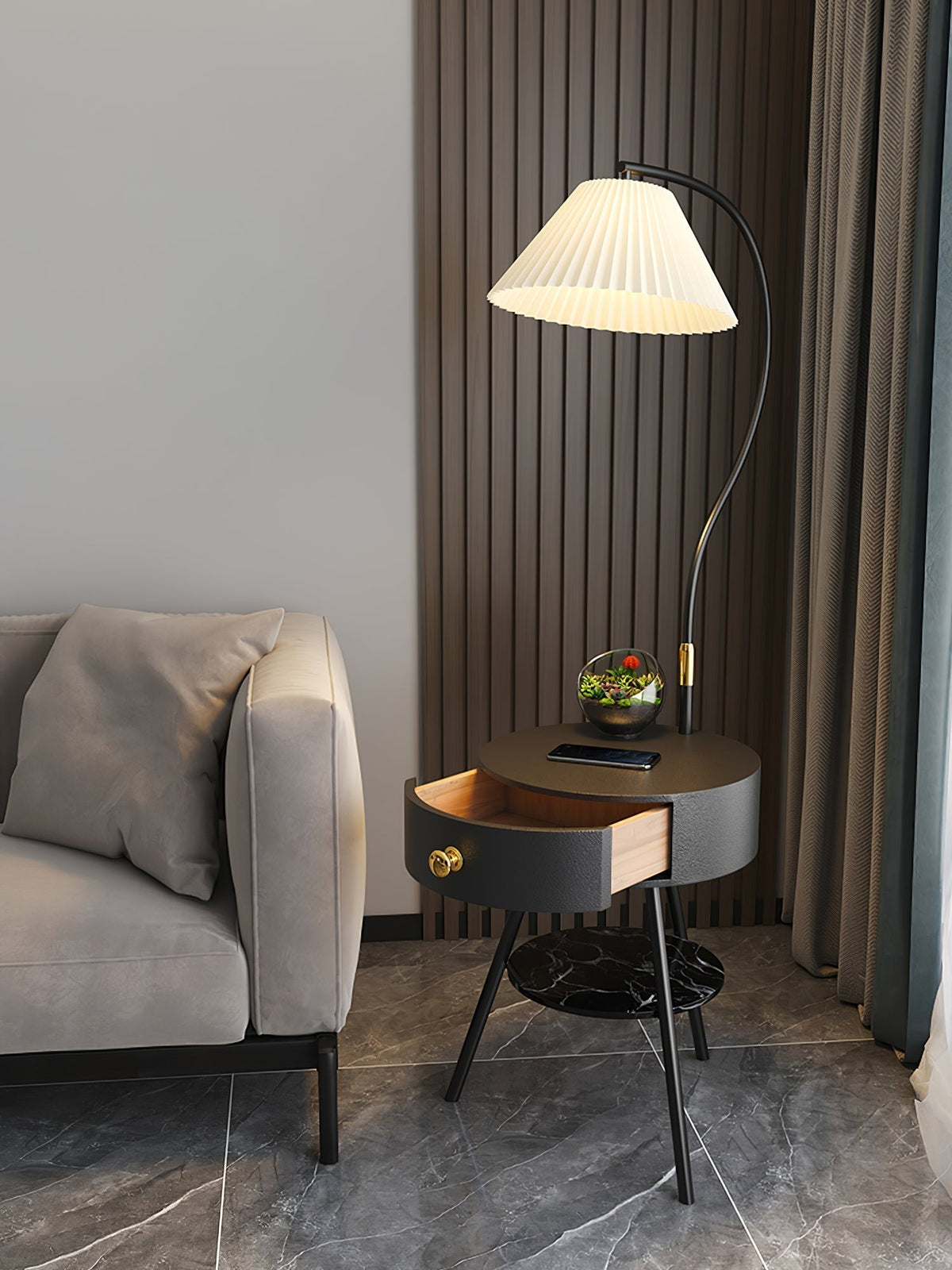 Yase Wood Marble Floor Light