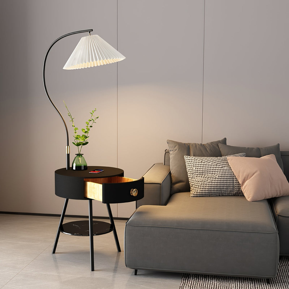 Yase Wood Marble Floor Light