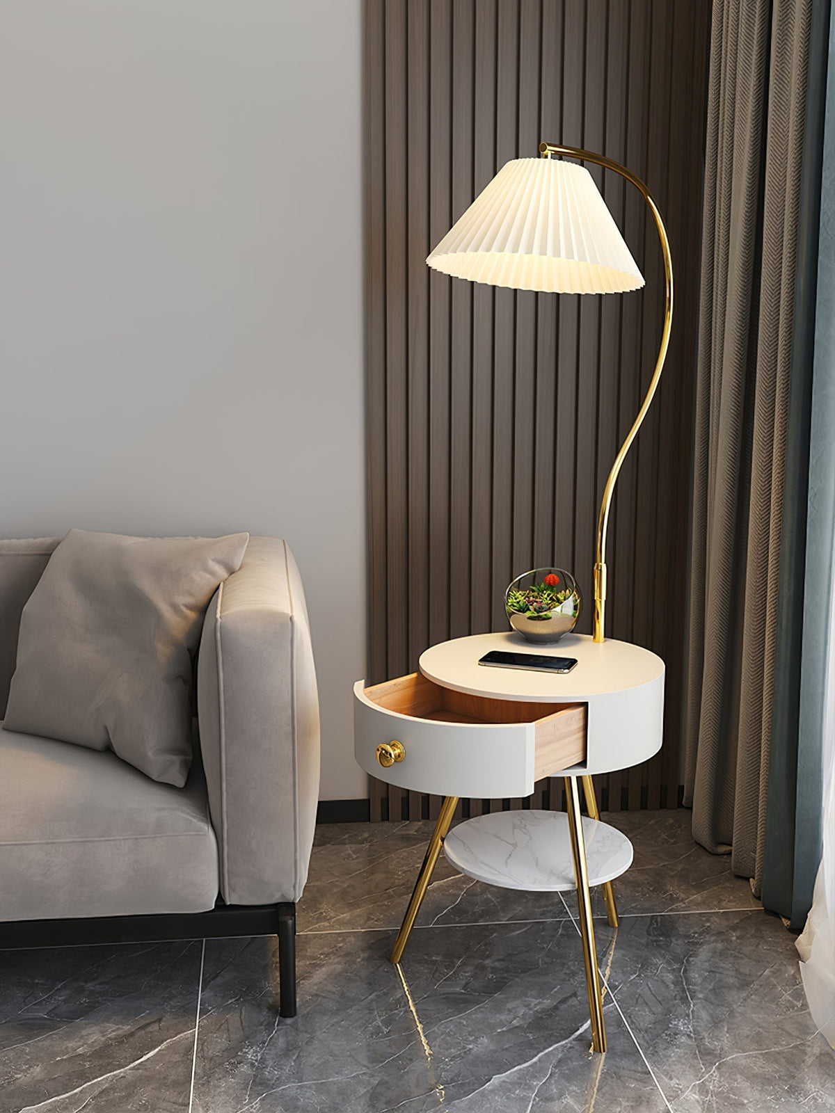 Yase Wood Marble Floor Light