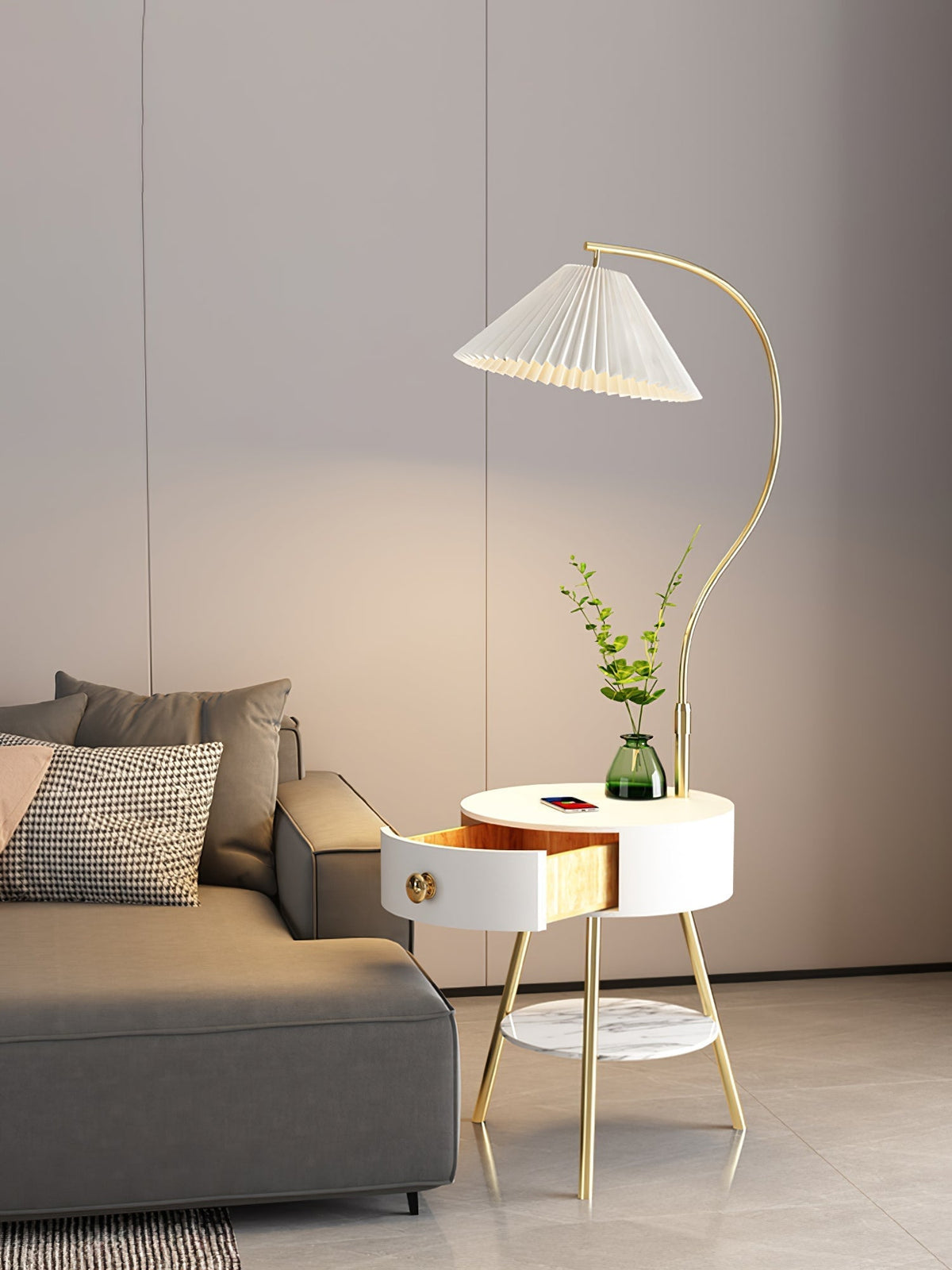 Yase Wood Marble Floor Light