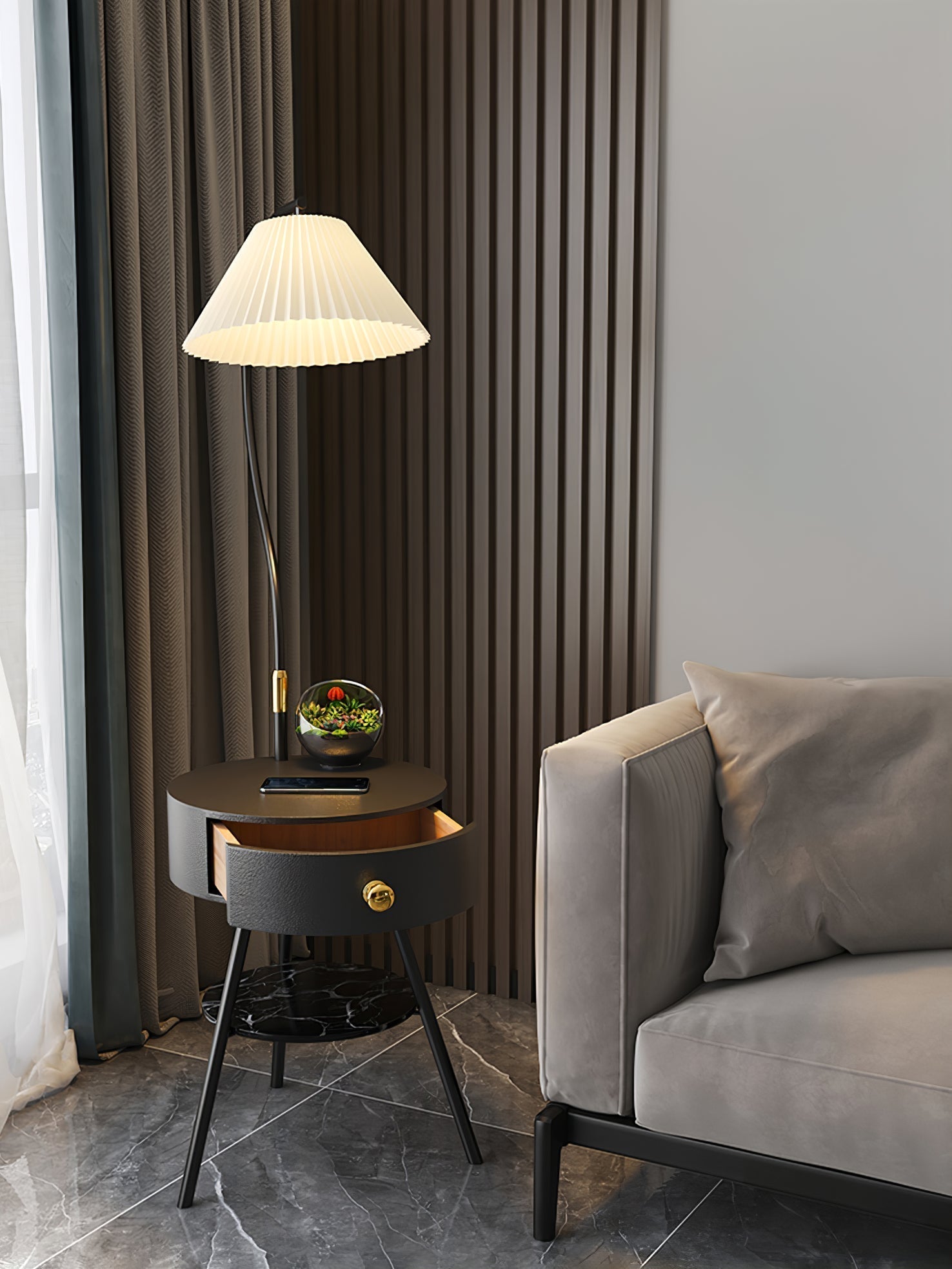 Yase Wood Marble Floor Light