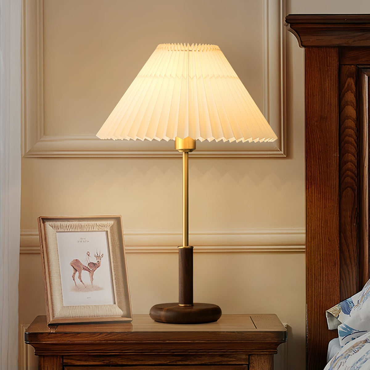 Fiora Pleated Walnut Table Lamp