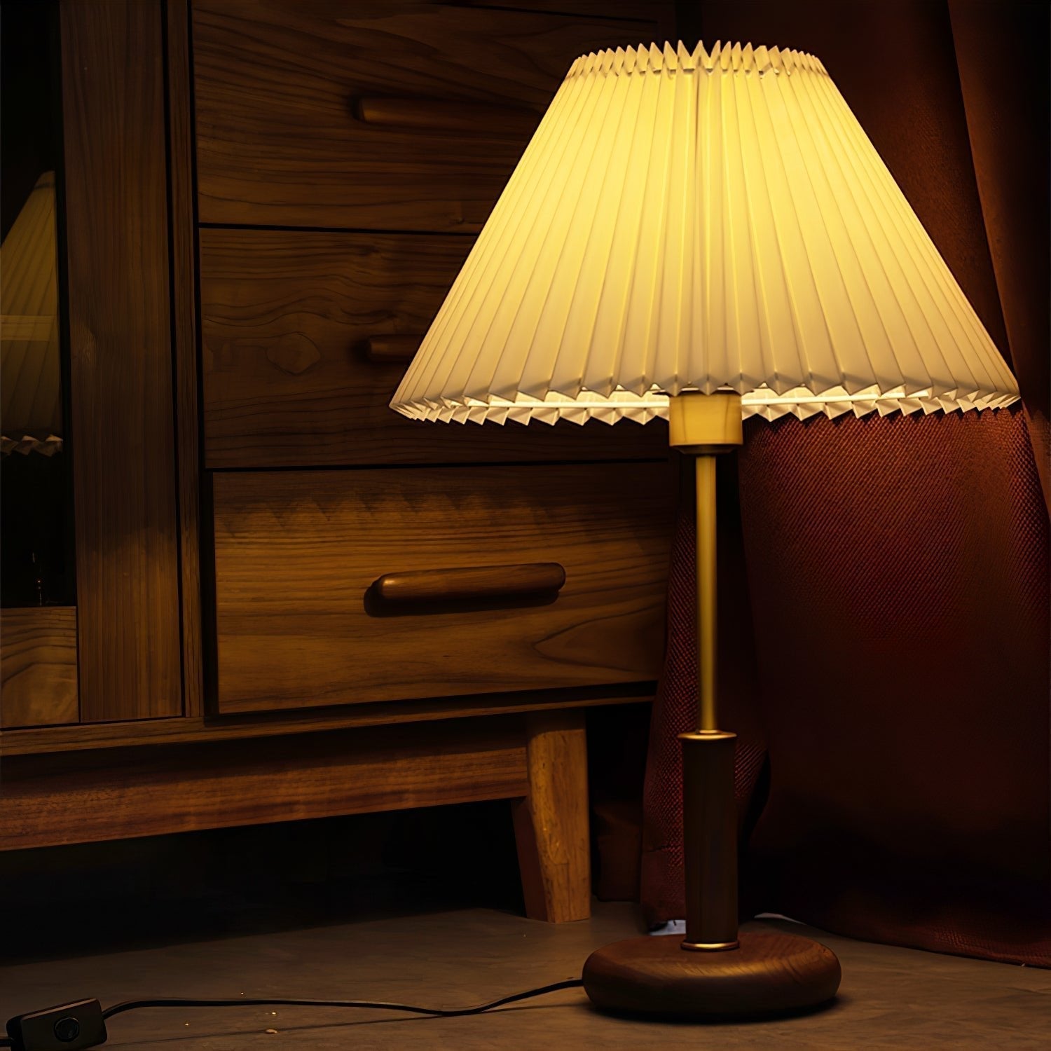 Fiora Pleated Walnut Table Lamp