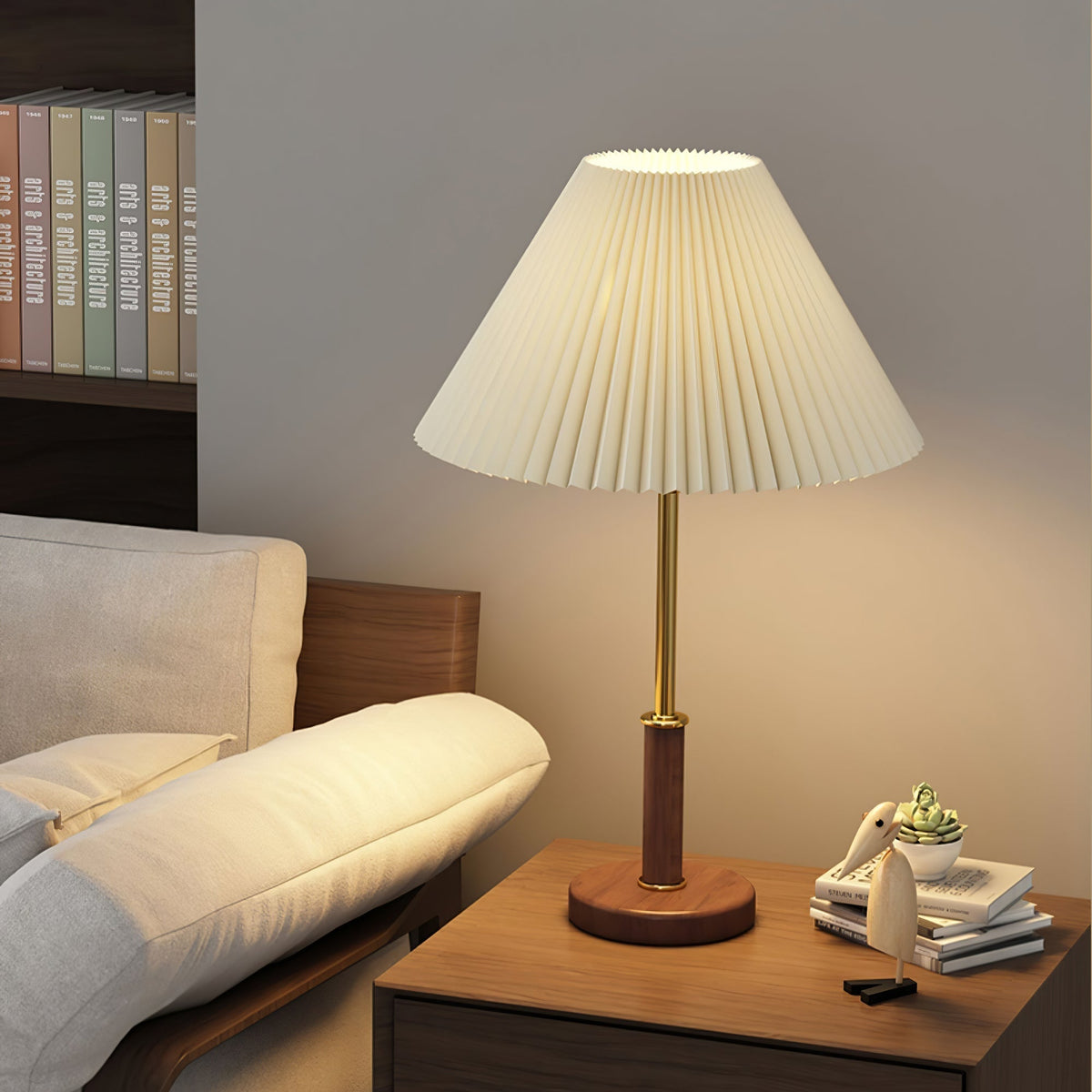 Fiora Pleated Walnut Table Lamp