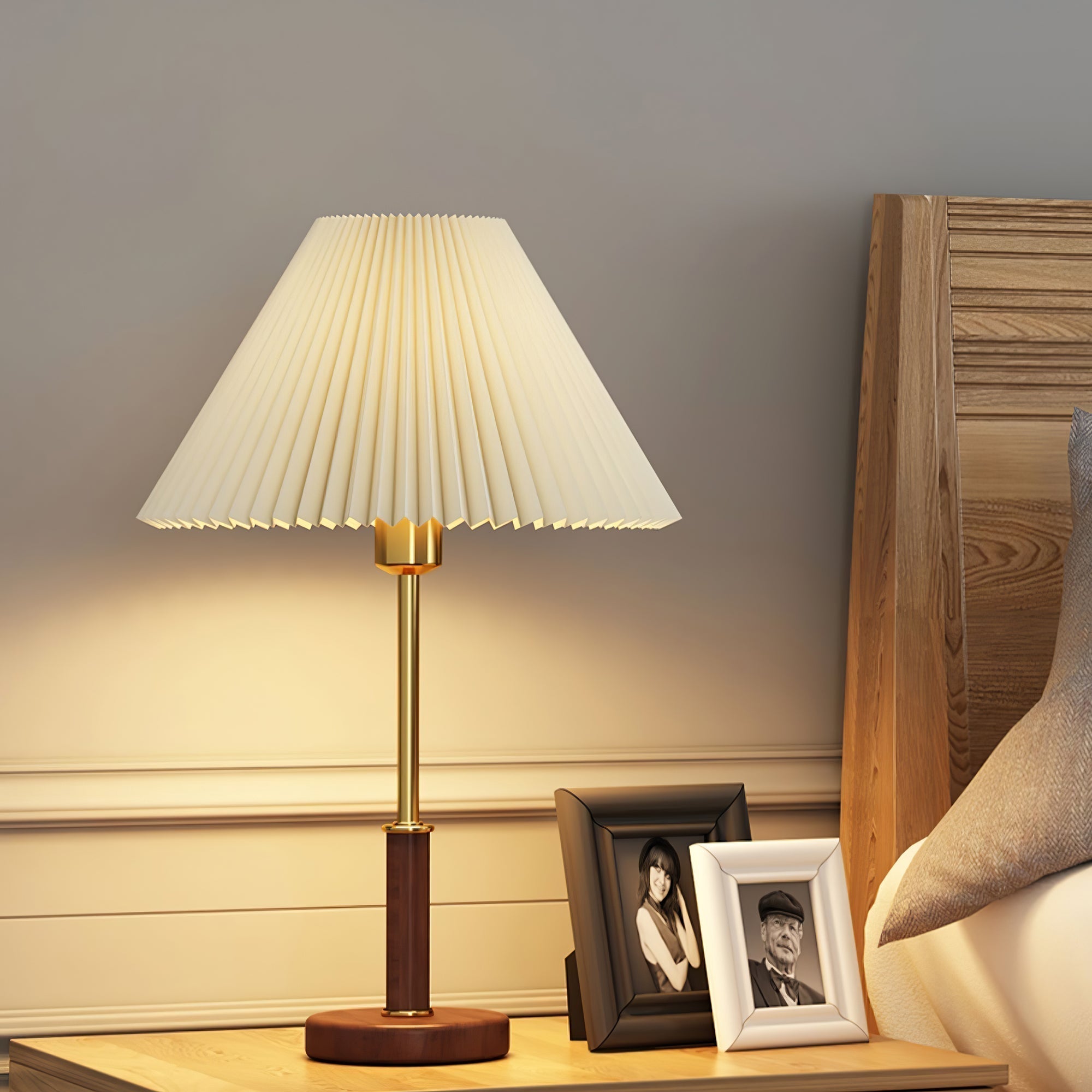 Fiora Pleated Walnut Table Lamp