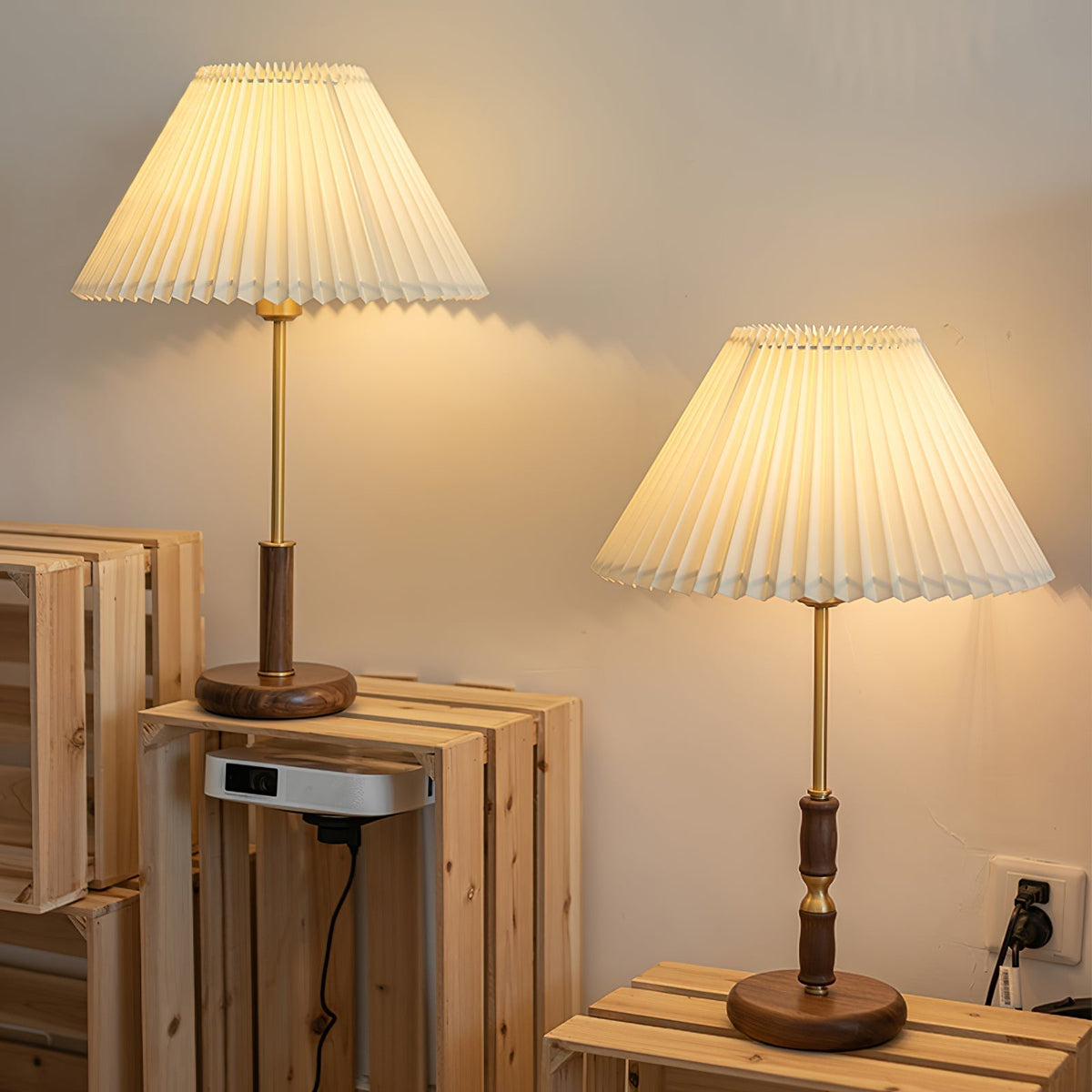 Fiora Pleated Walnut Table Lamp