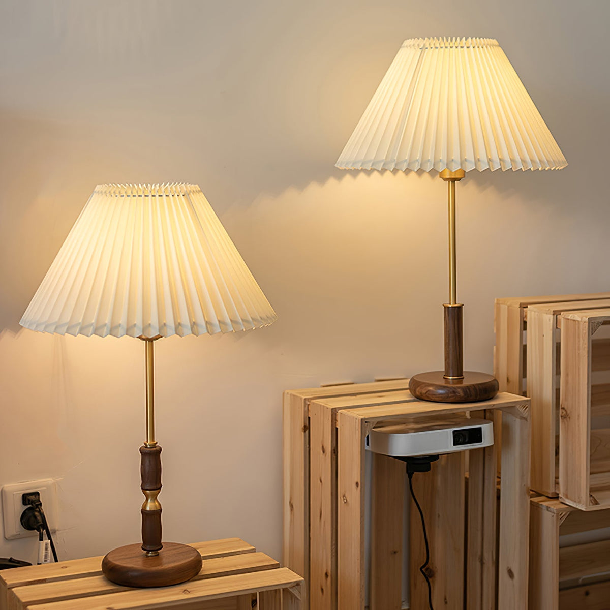 Fiora Pleated Walnut Table Lamp