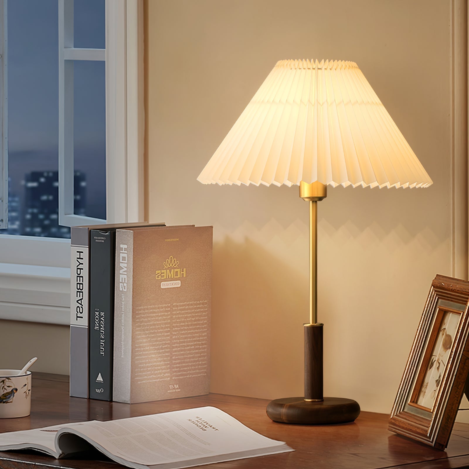 Fiora Pleated Walnut Table Lamp
