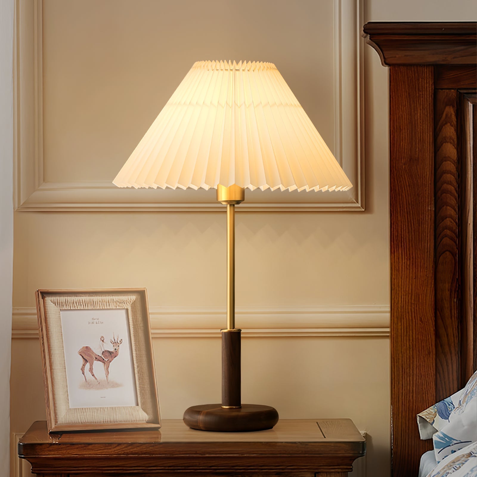 Fiora Pleated Walnut Table Lamp
