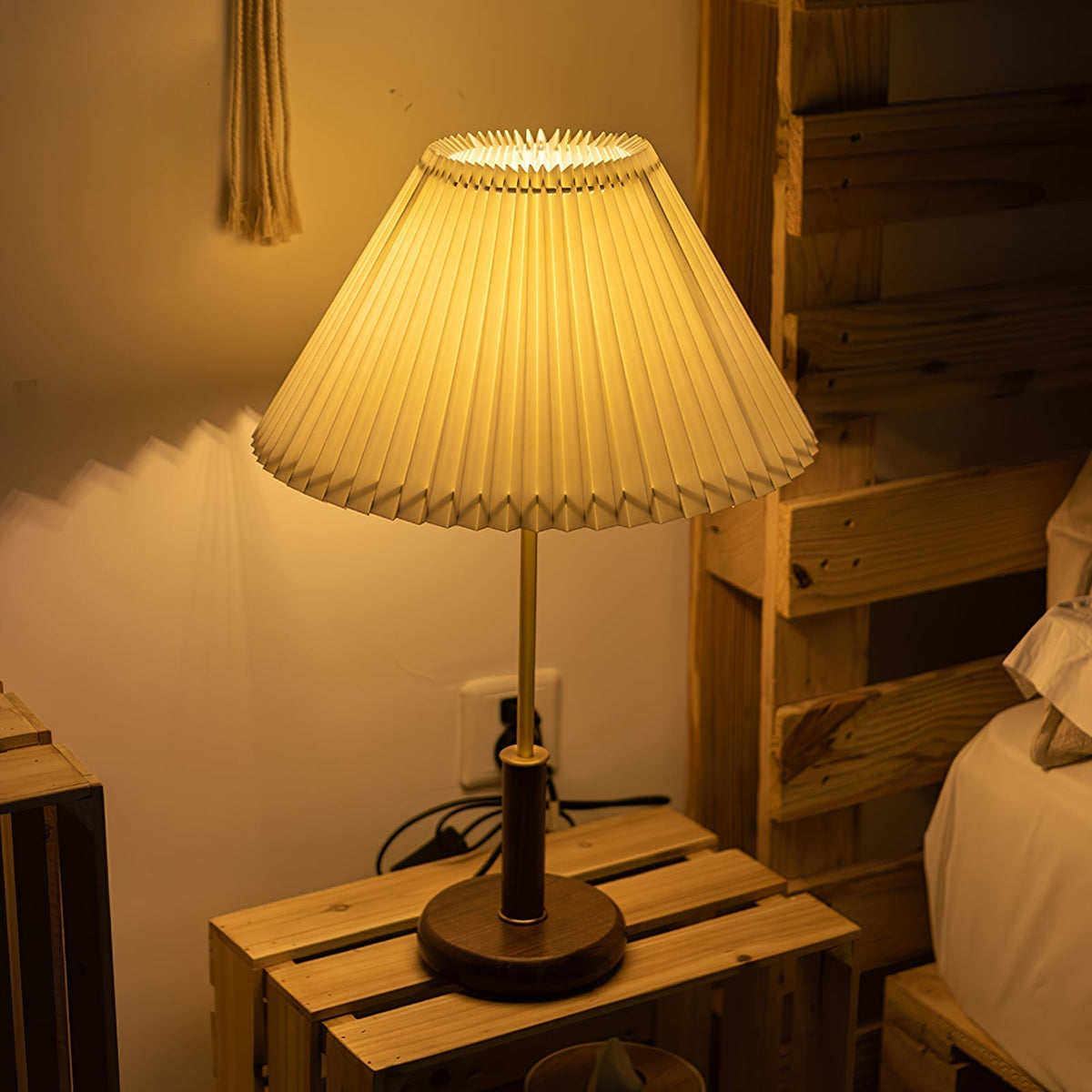 Fiora Pleated Walnut Table Lamp