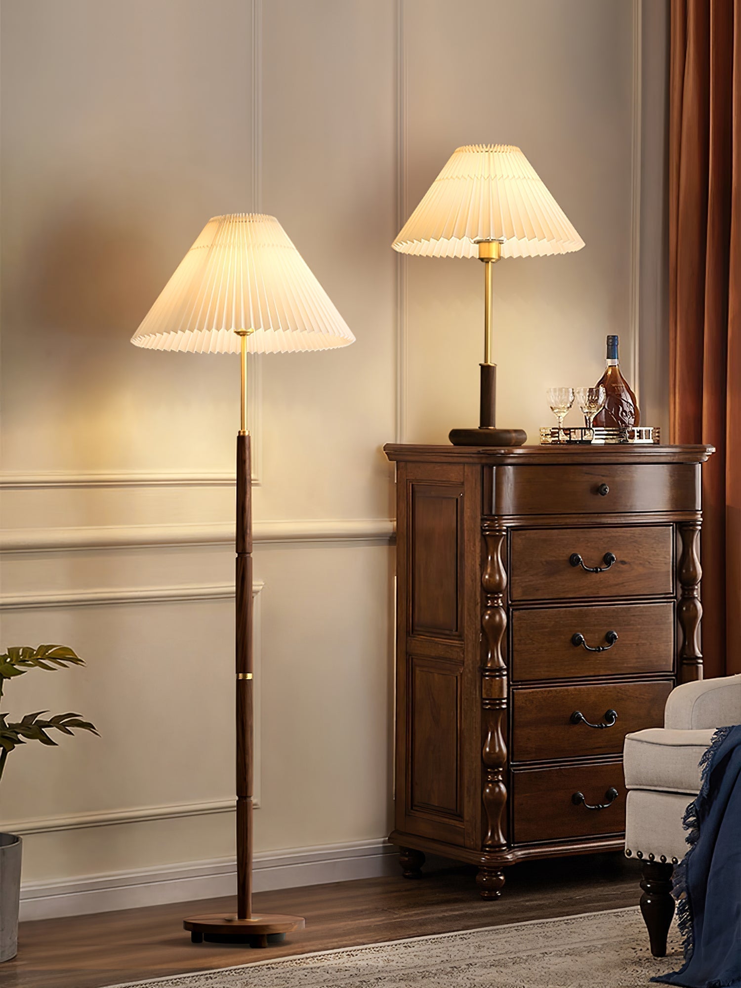 Fiora Pleated Walnut Table Lamp
