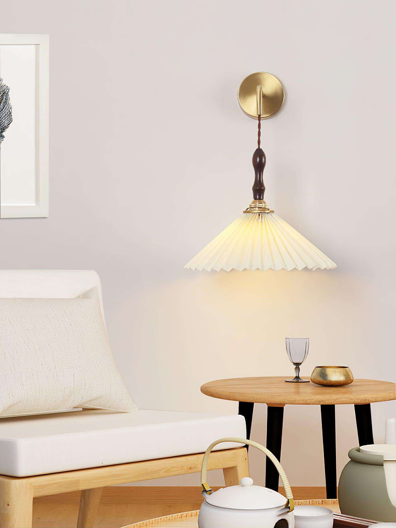Mordan Premium	Elegance Pleated Walnut Wooden Wall Lamp