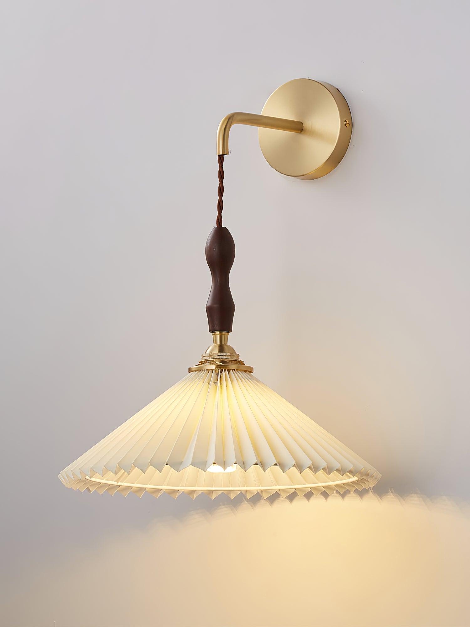 Mordan Premium	Elegance Pleated Walnut Wooden Wall Lamp