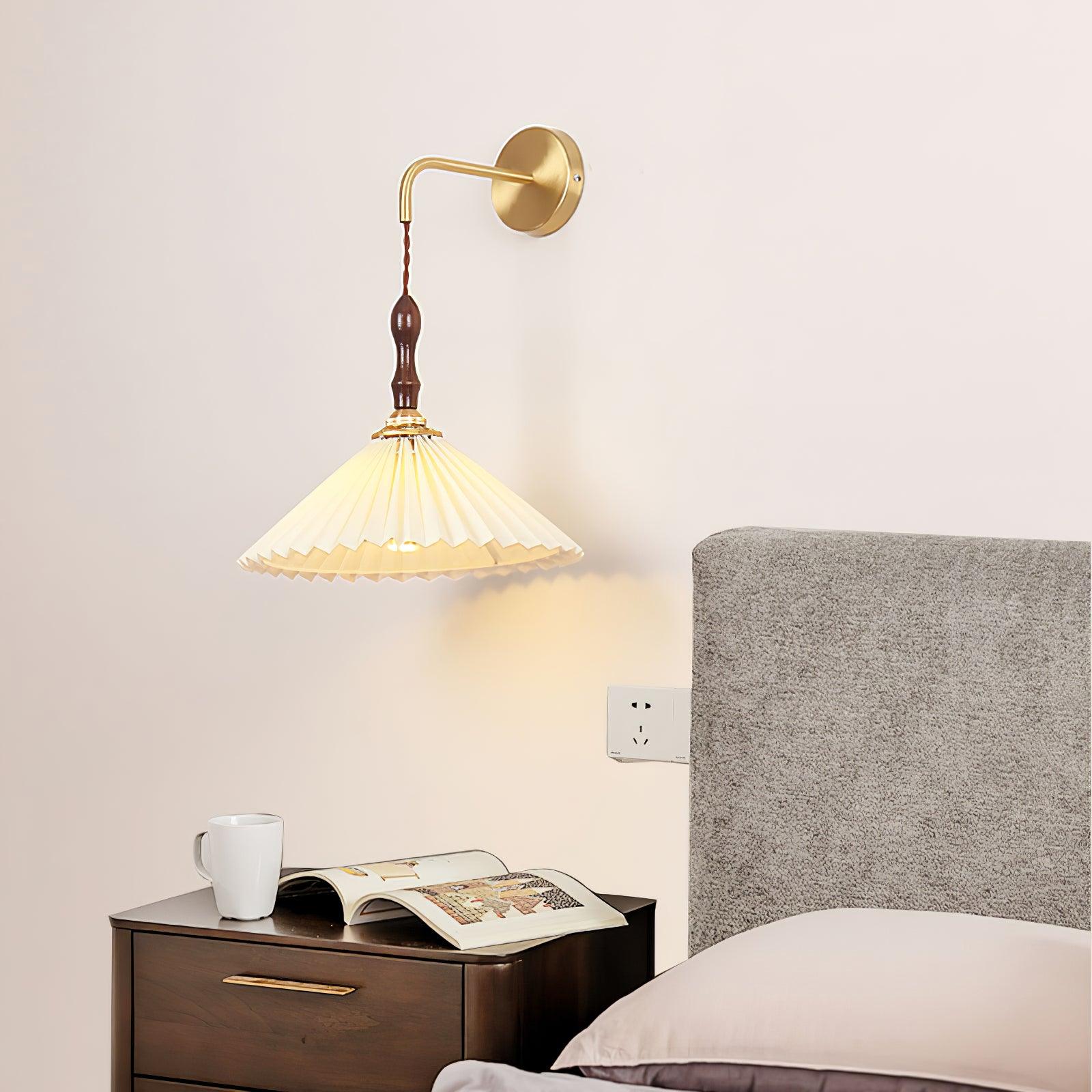 Mordan Premium	Elegance Pleated Walnut Wooden Wall Lamp