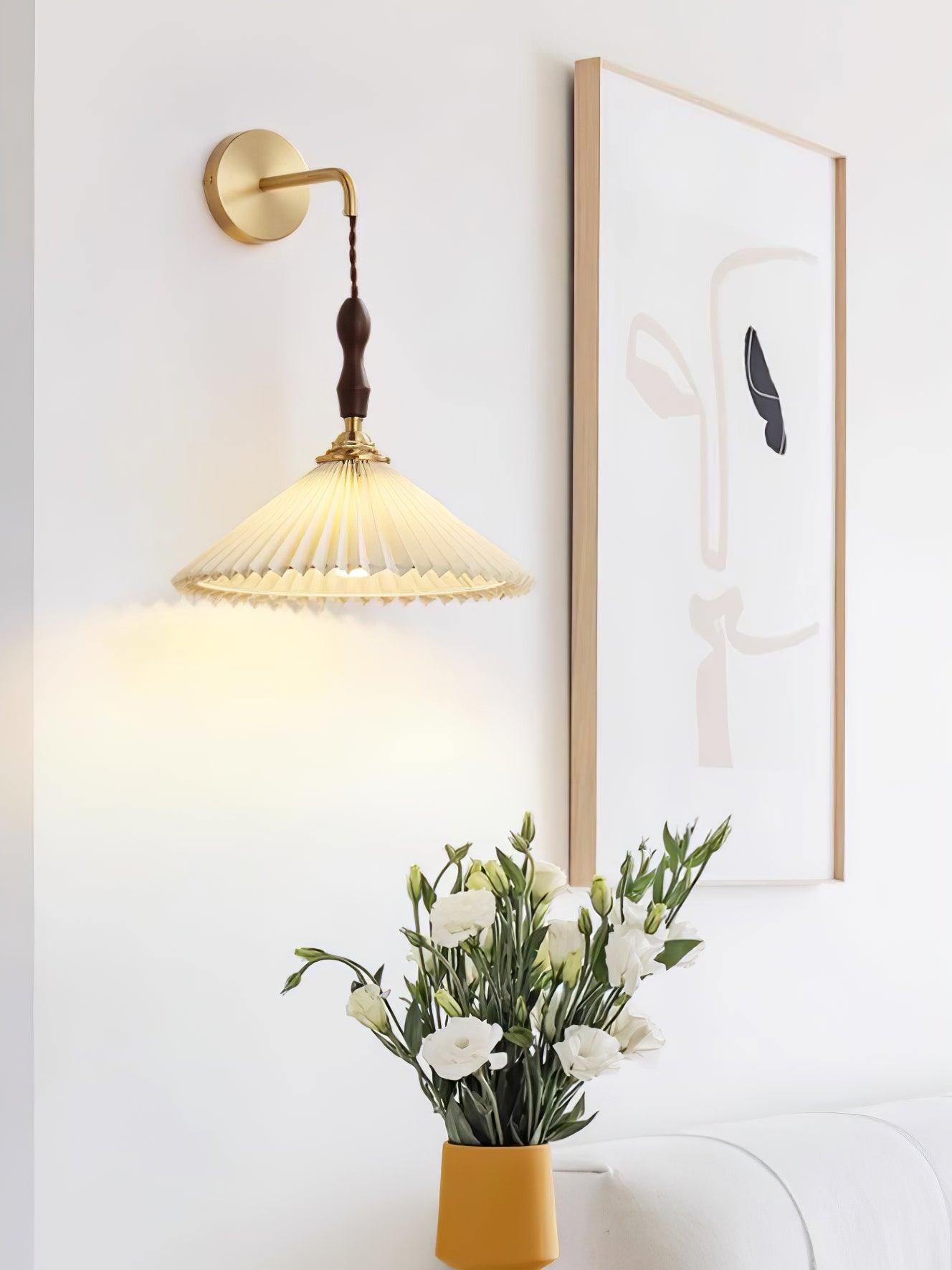 Mordan Premium	Elegance Pleated Walnut Wooden Wall Lamp