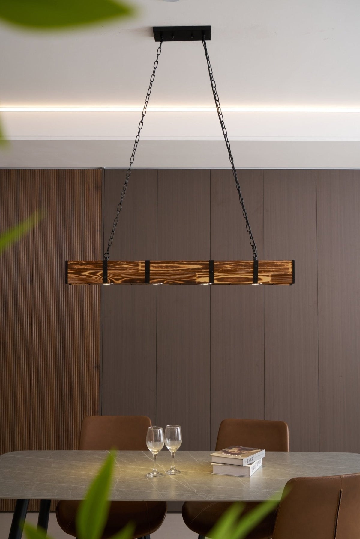 Aldelena Chandelier Pleva Linear Natural Wood