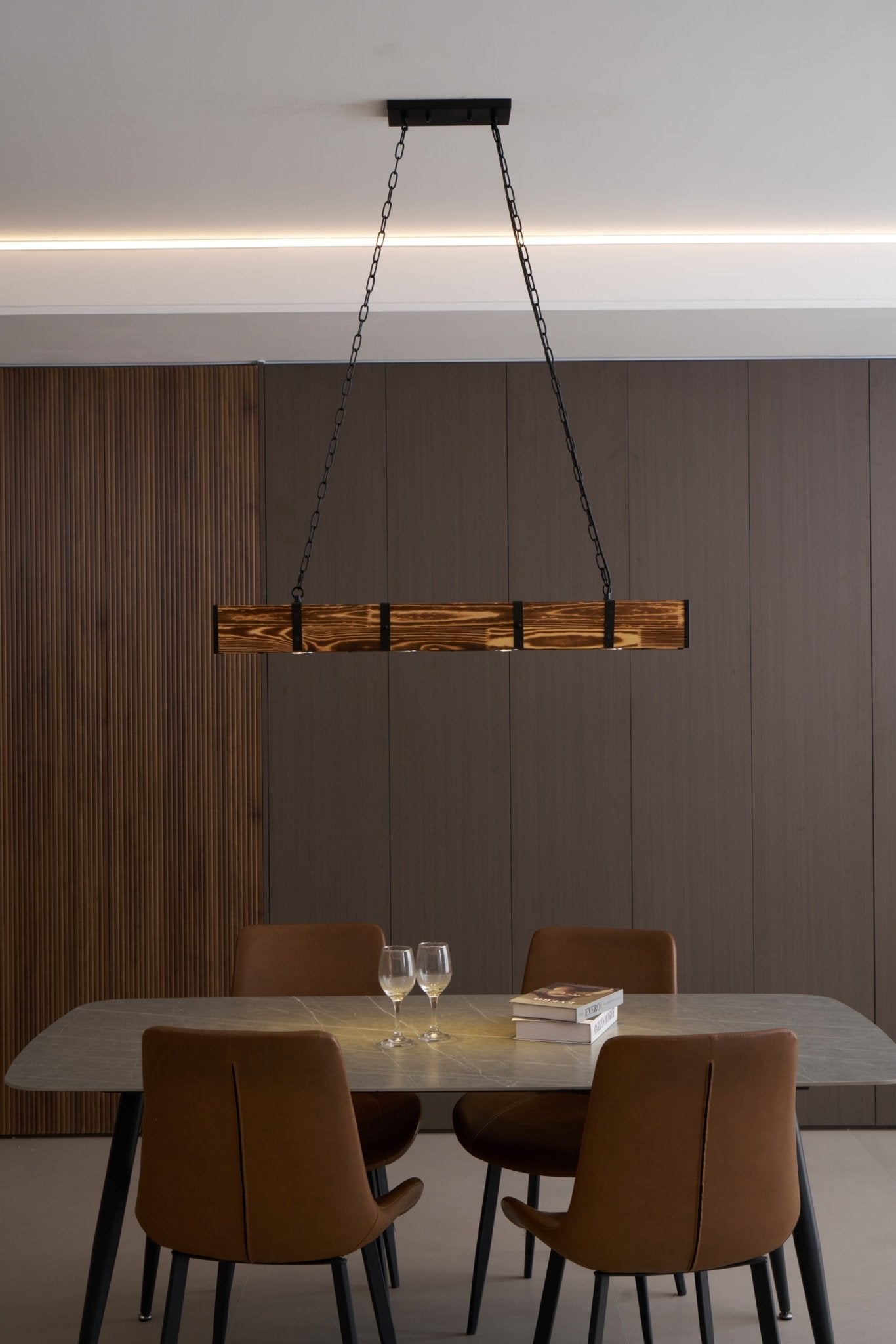 Aldelena Chandelier Pleva Linear Natural Wood